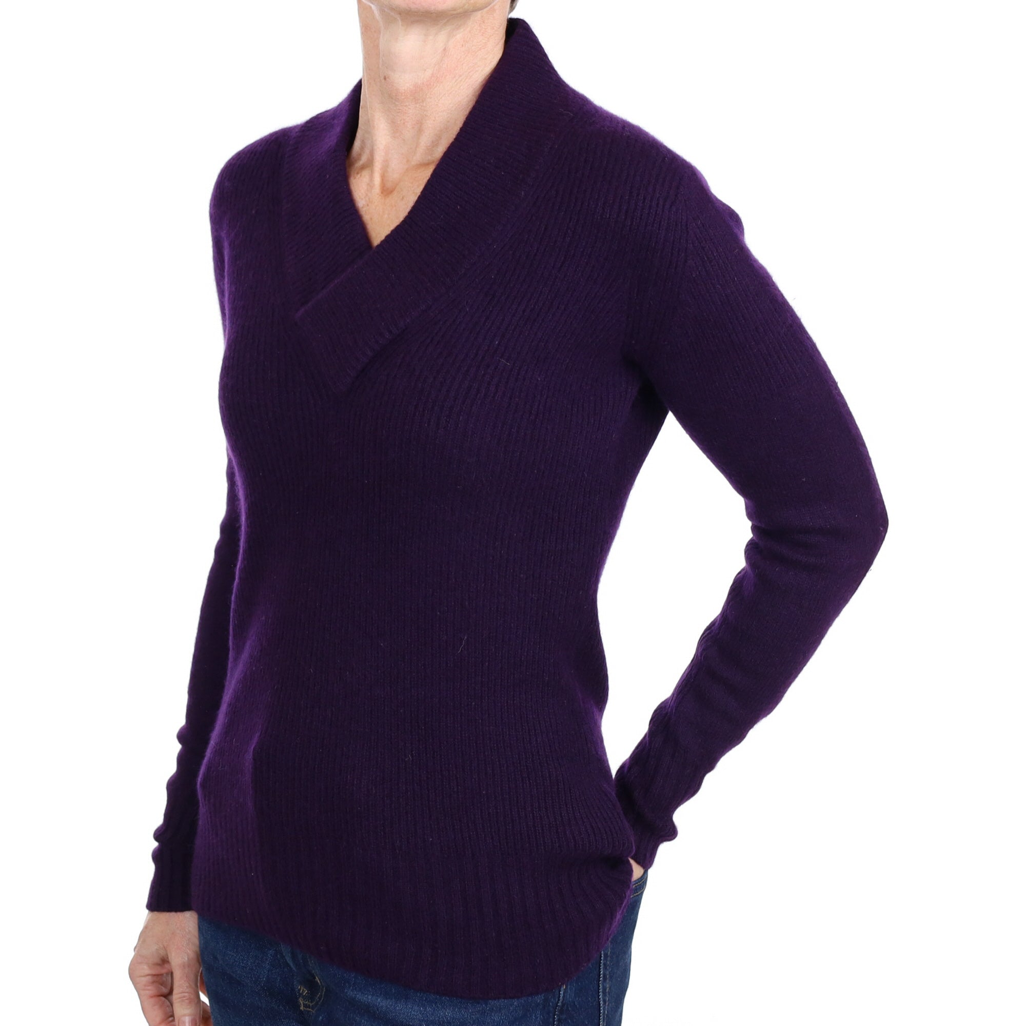 Burberry Grape Purple Cashmere V Neck Jumper Small