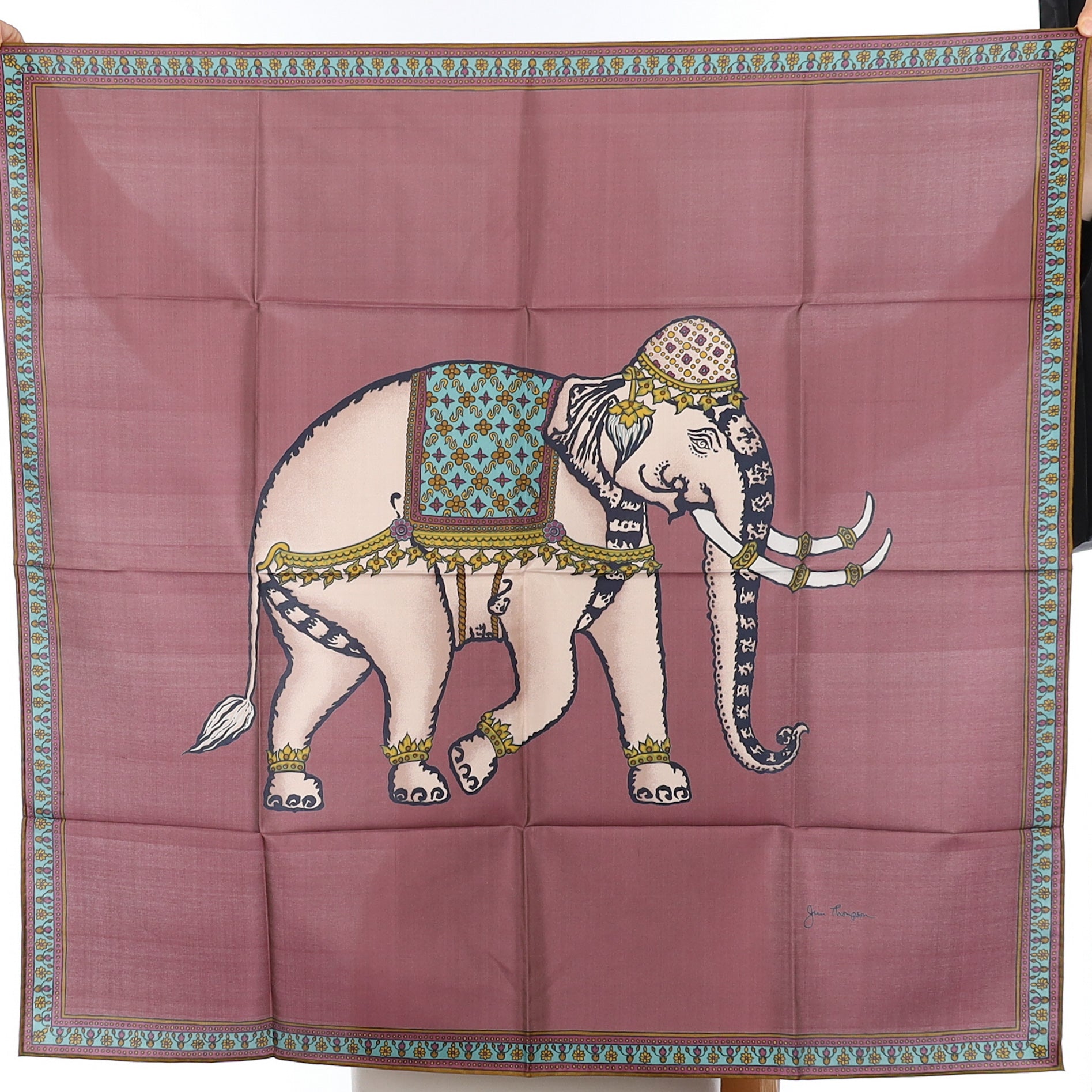 Brand New Boxed Jim Thompson Elephant Silk Scarf