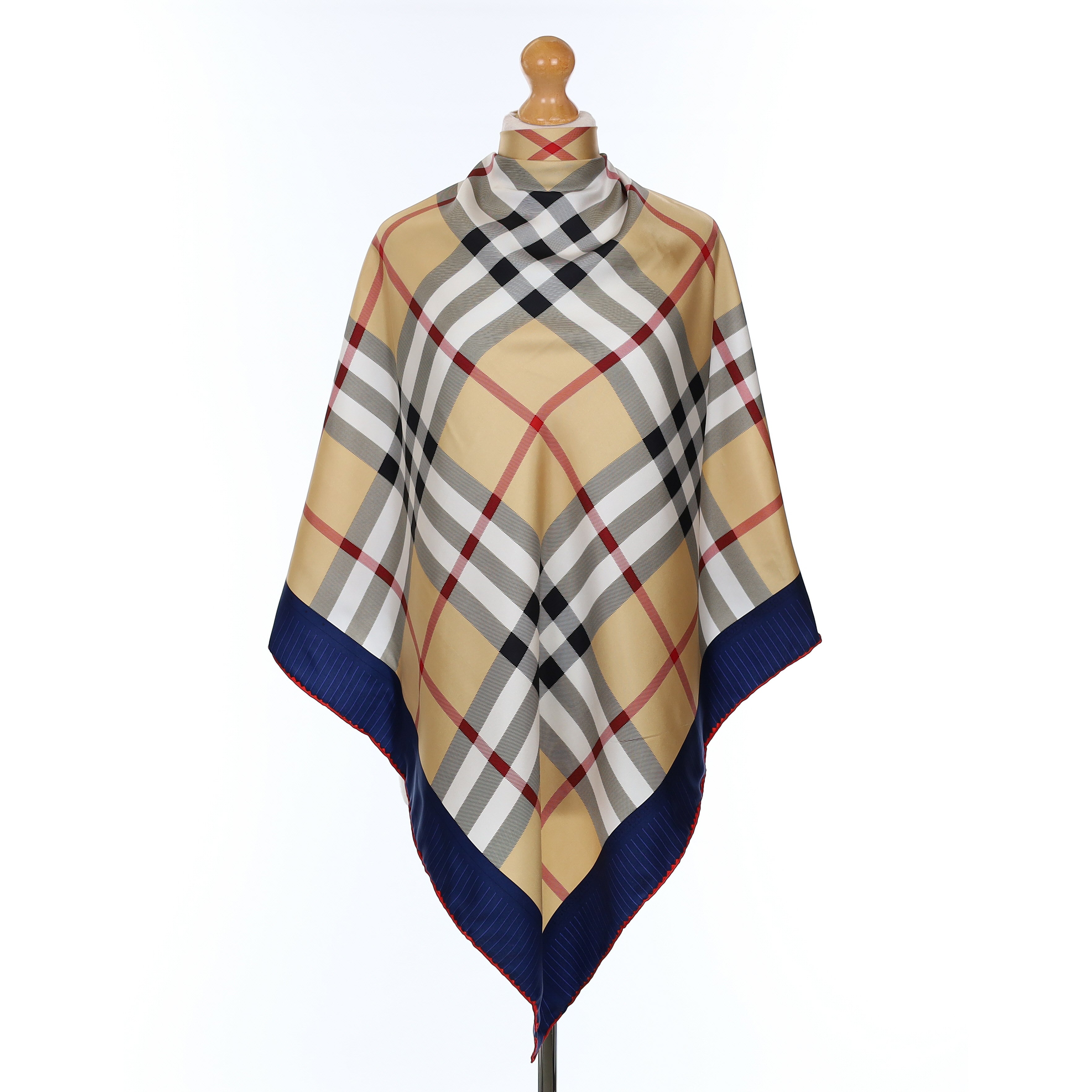 Cream And Red Checked Silk Scarf