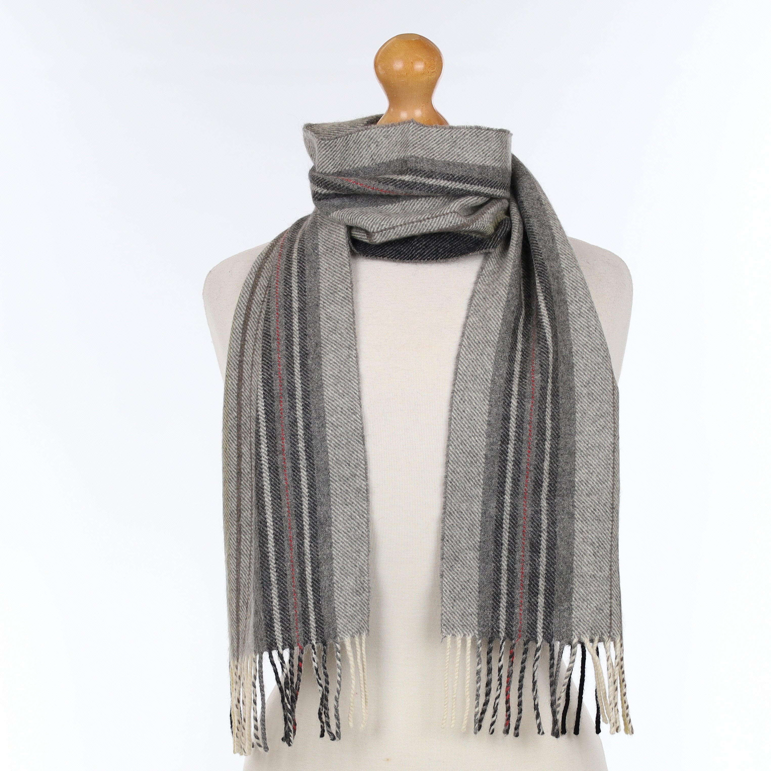Grey Striped Cashmere Woven Scarf