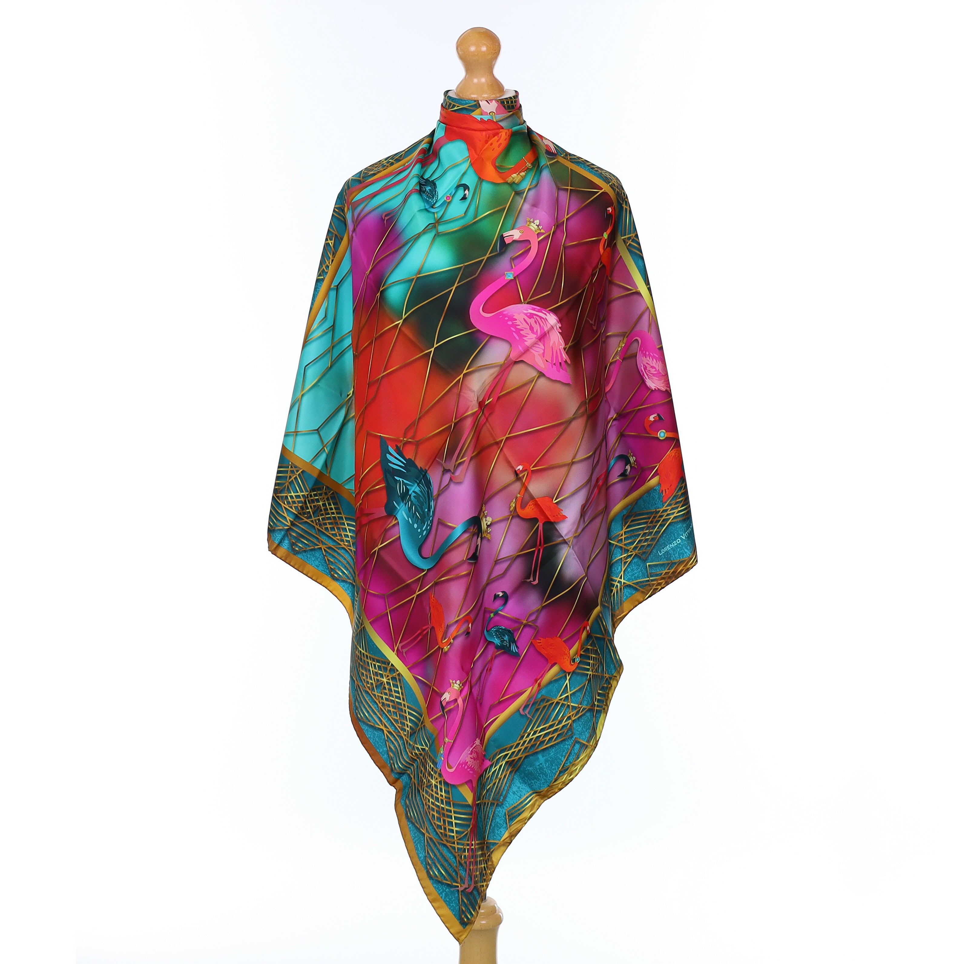 Brand New Lorenzo Vittani Colourful Flamingo Silk Scarf