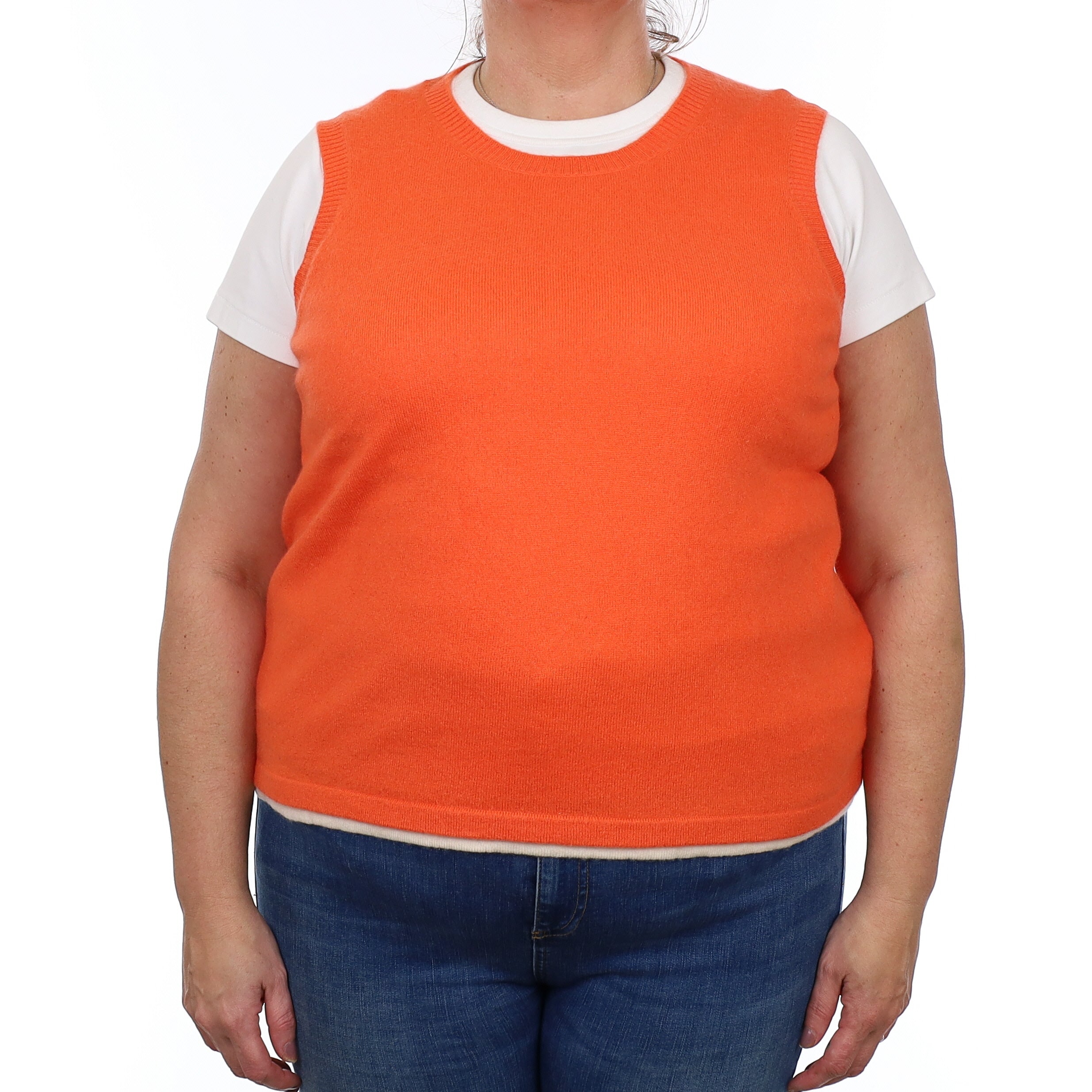 Tangerine Orange Cashmere Crew Neck Tank Top Extra Large