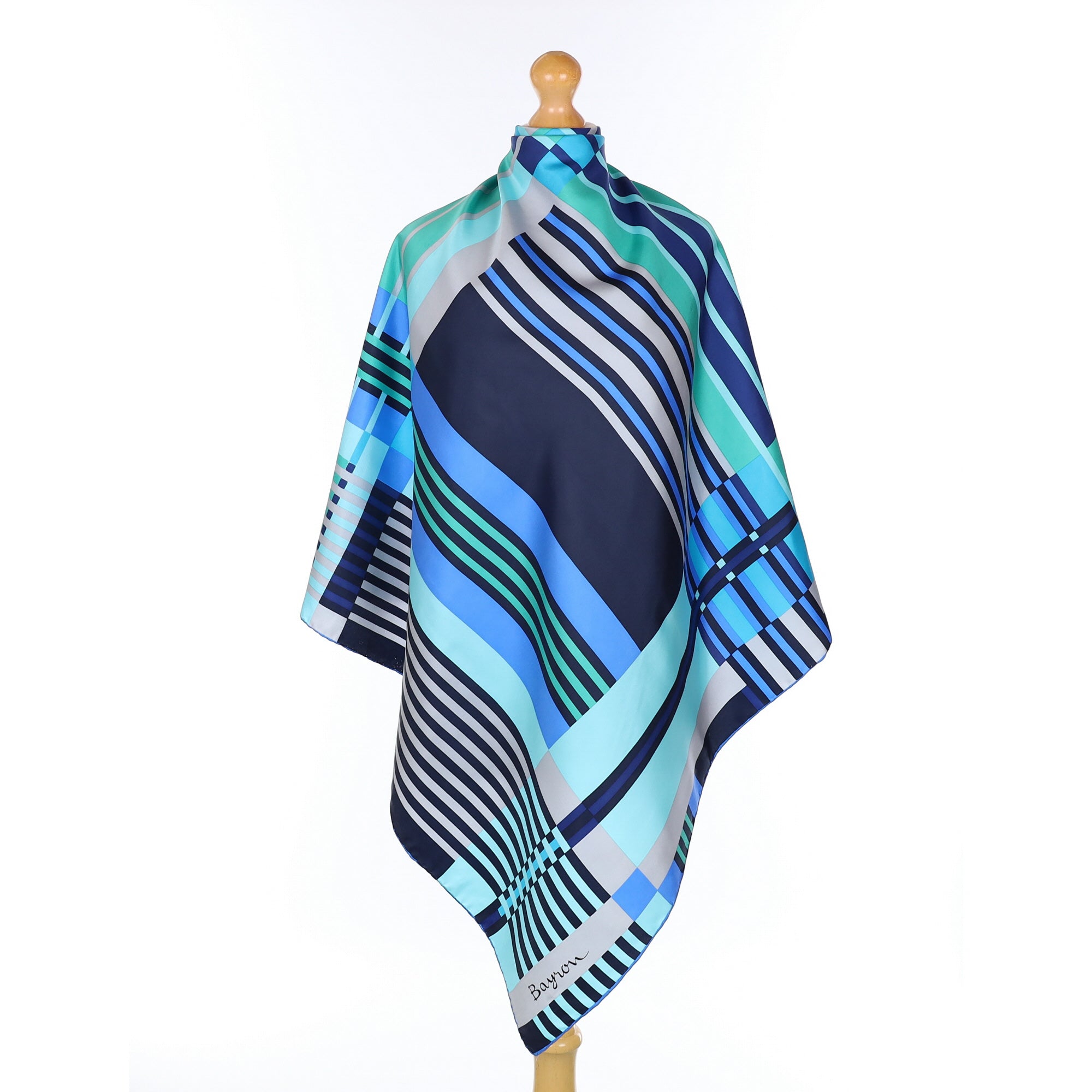 1970’s Bayron Blue Geometric Vintage Silk Scarf