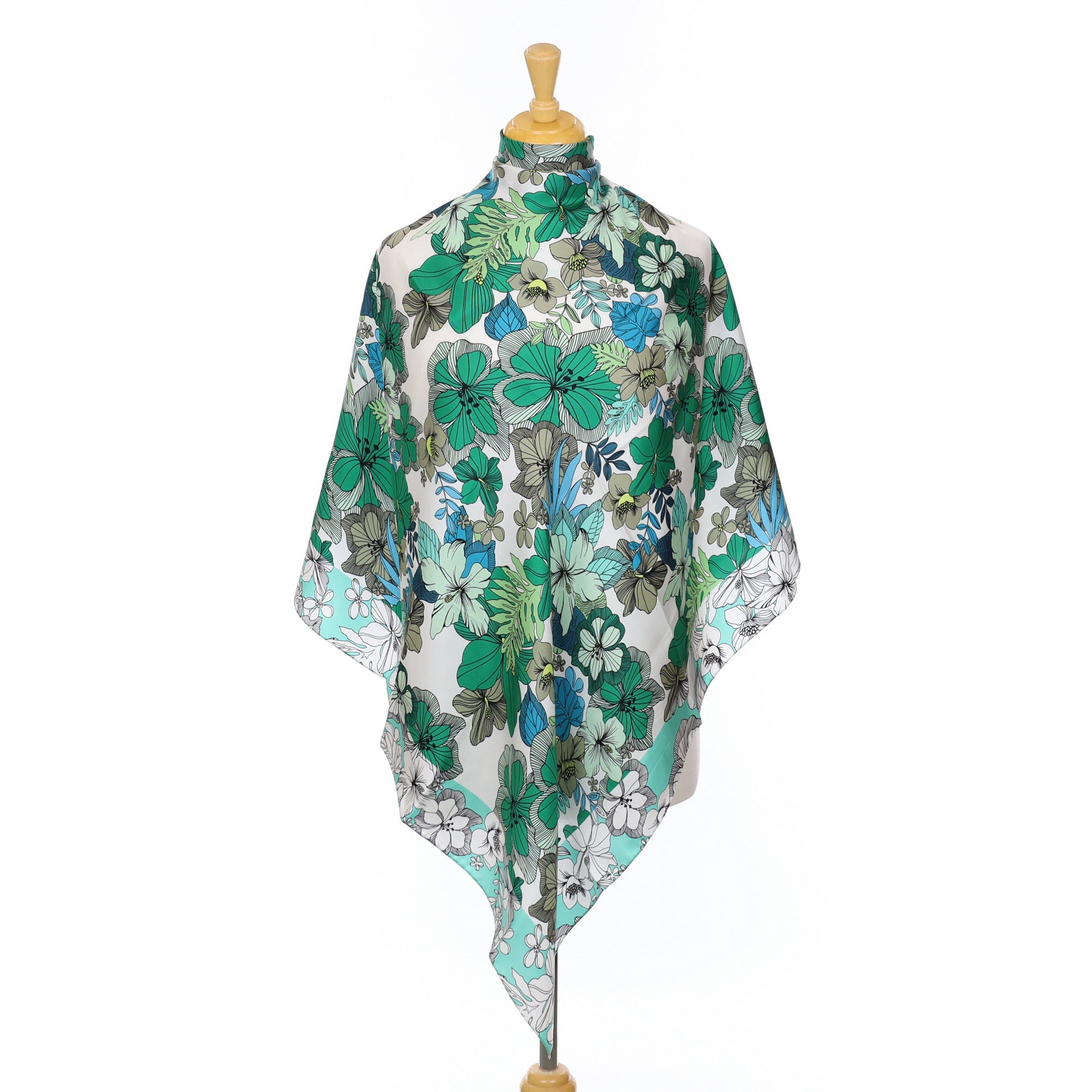 Brand New Italian Green Floral Silk Scarf