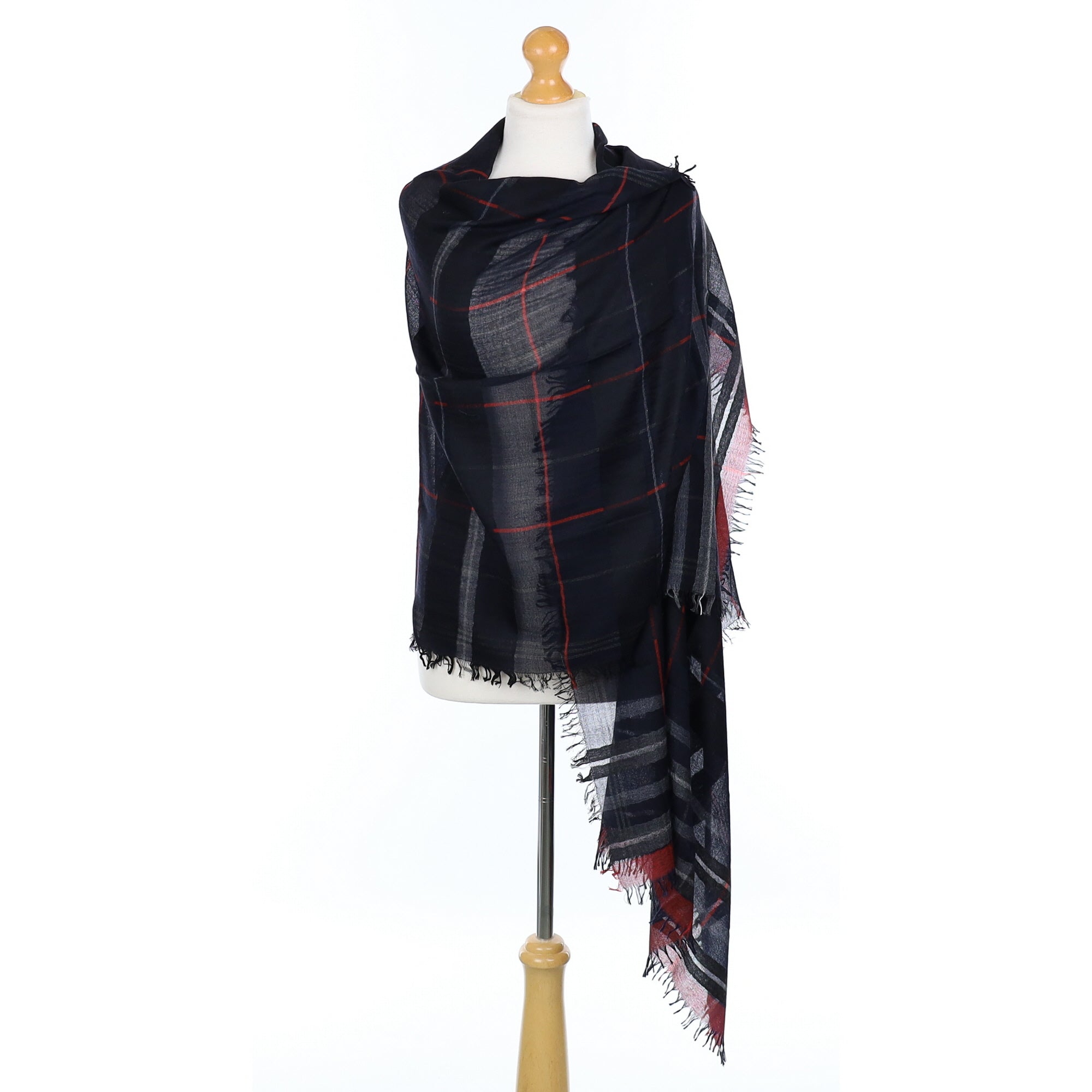 Scottish Begg & Co Black and Red Checked Fine Woven Cashmere & Silk Wrap