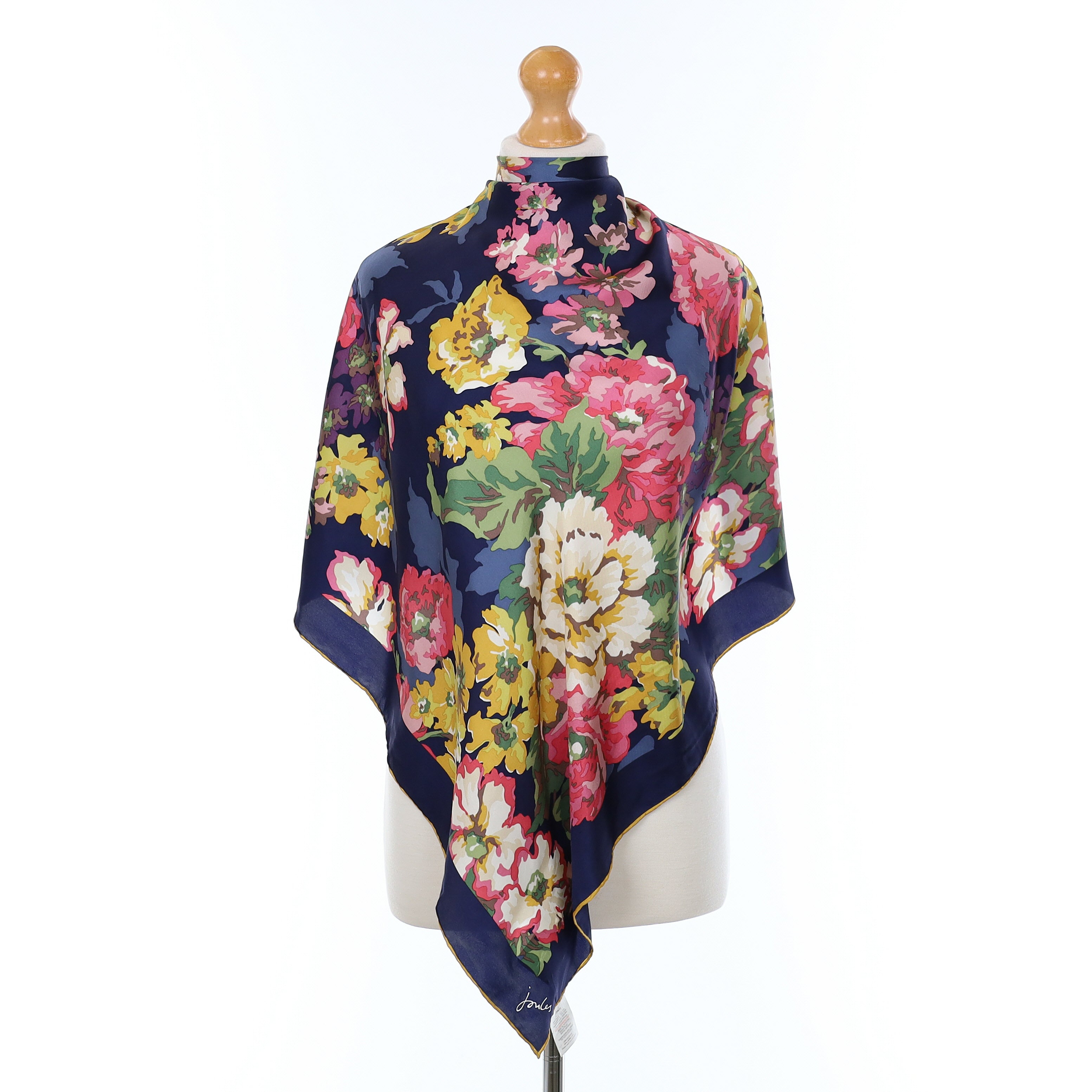 Joules Navy Floral Silk Scarf