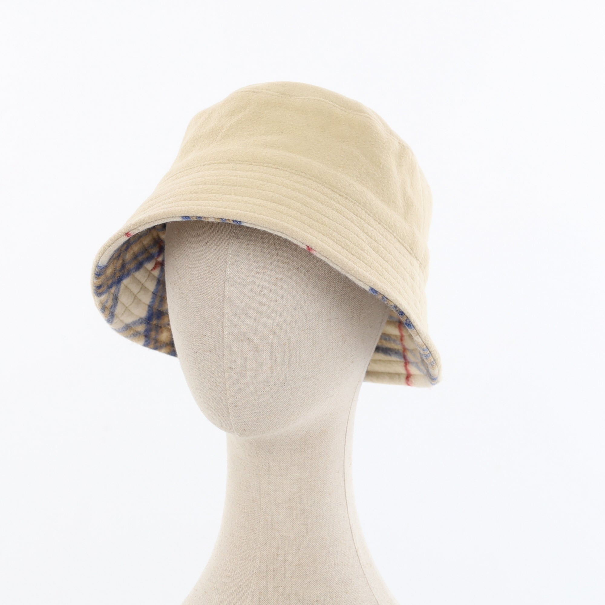 Unisex Ivory Checked Reversible Cashmere Bucket Hat Men’s - M Women’s - L