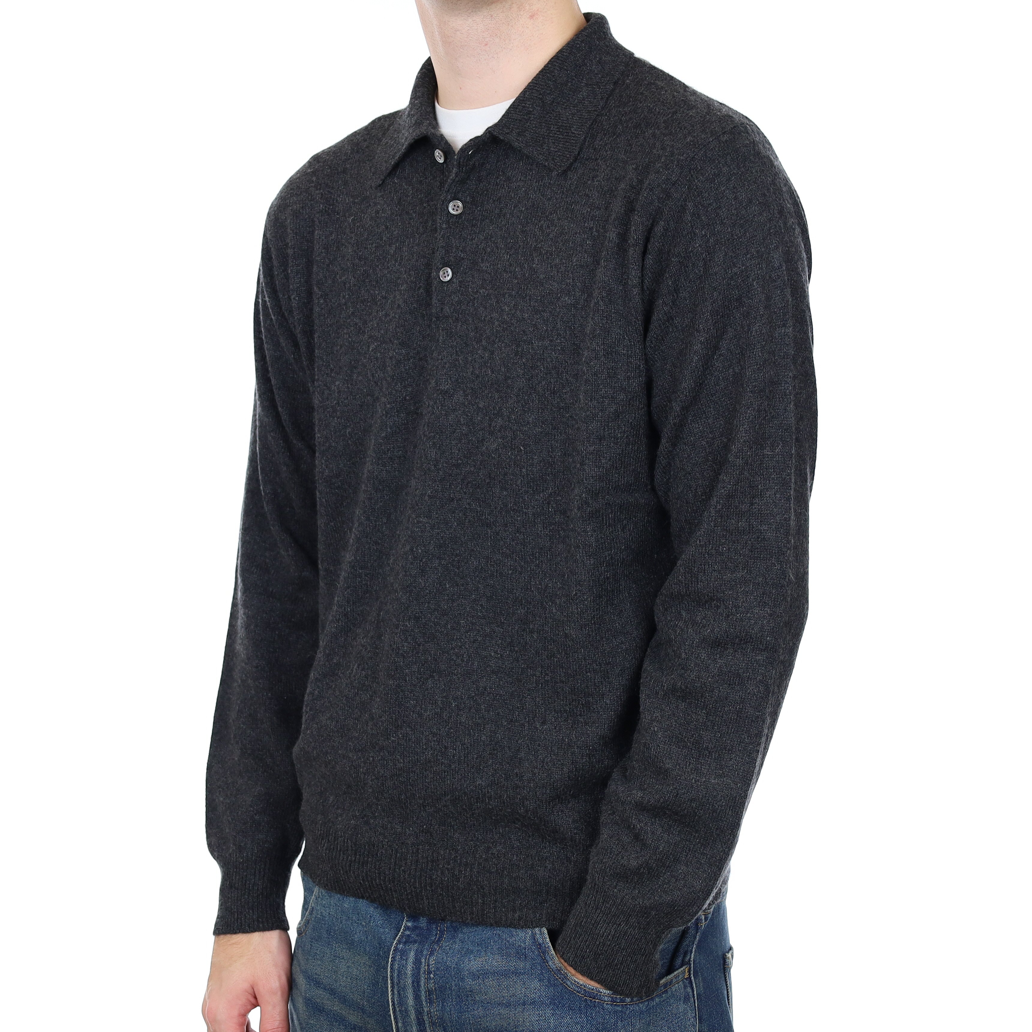 Men’s Charcoal Grey Cashmere Collared 1/4 Button Jumper Large