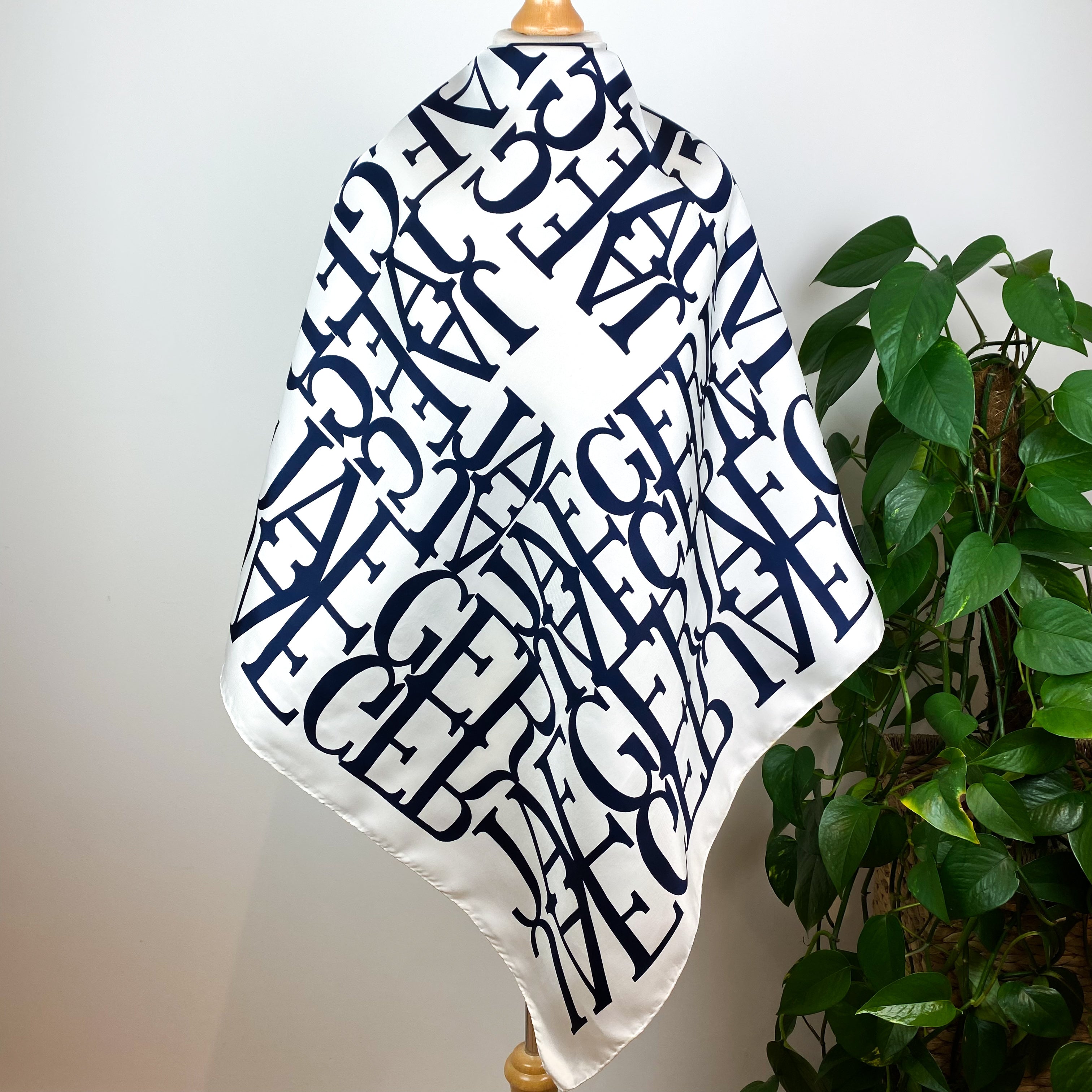 Navy and White Jaeger Vintage Silk Scarf