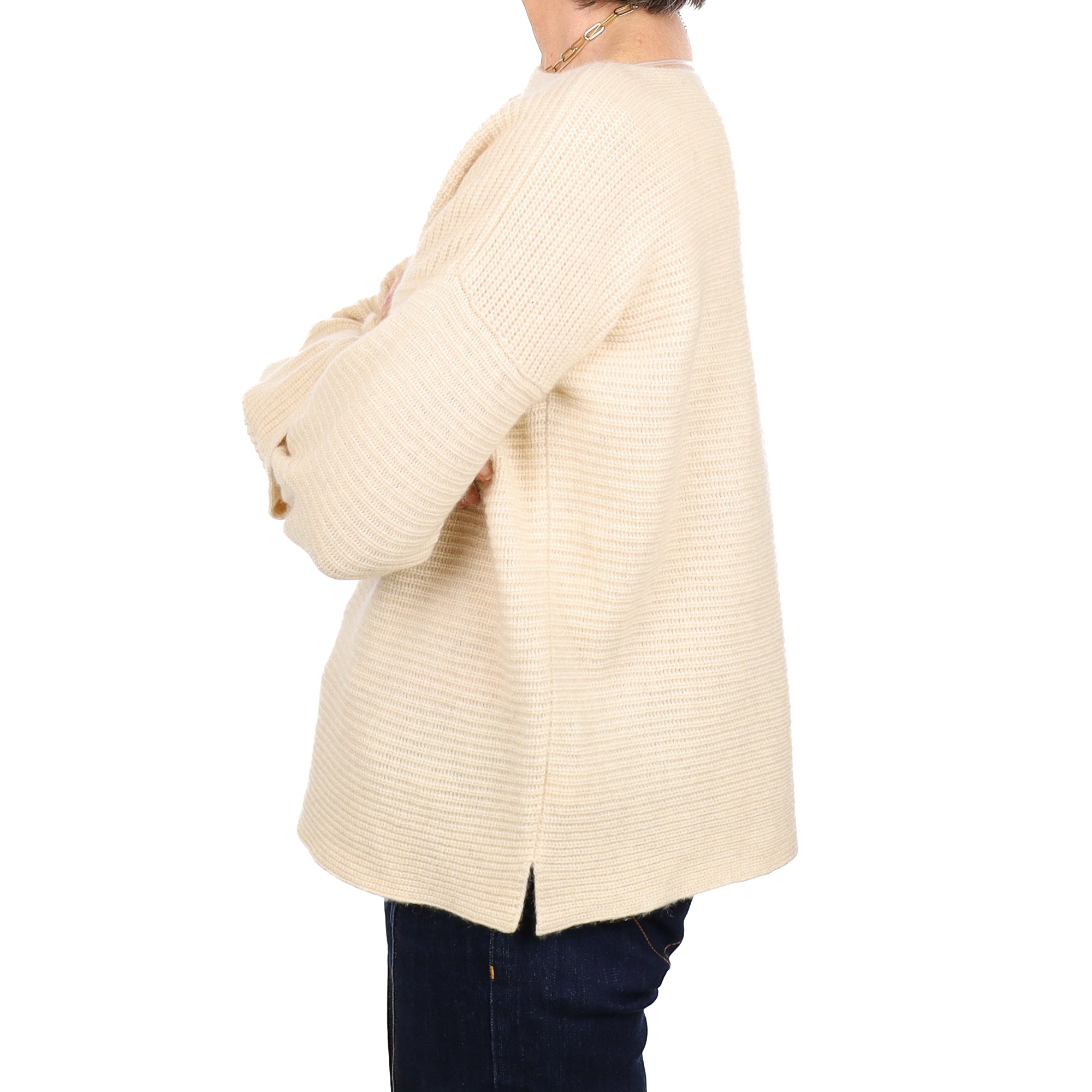 Sand Beige Cashmere Slash Neck Jumper Medium
