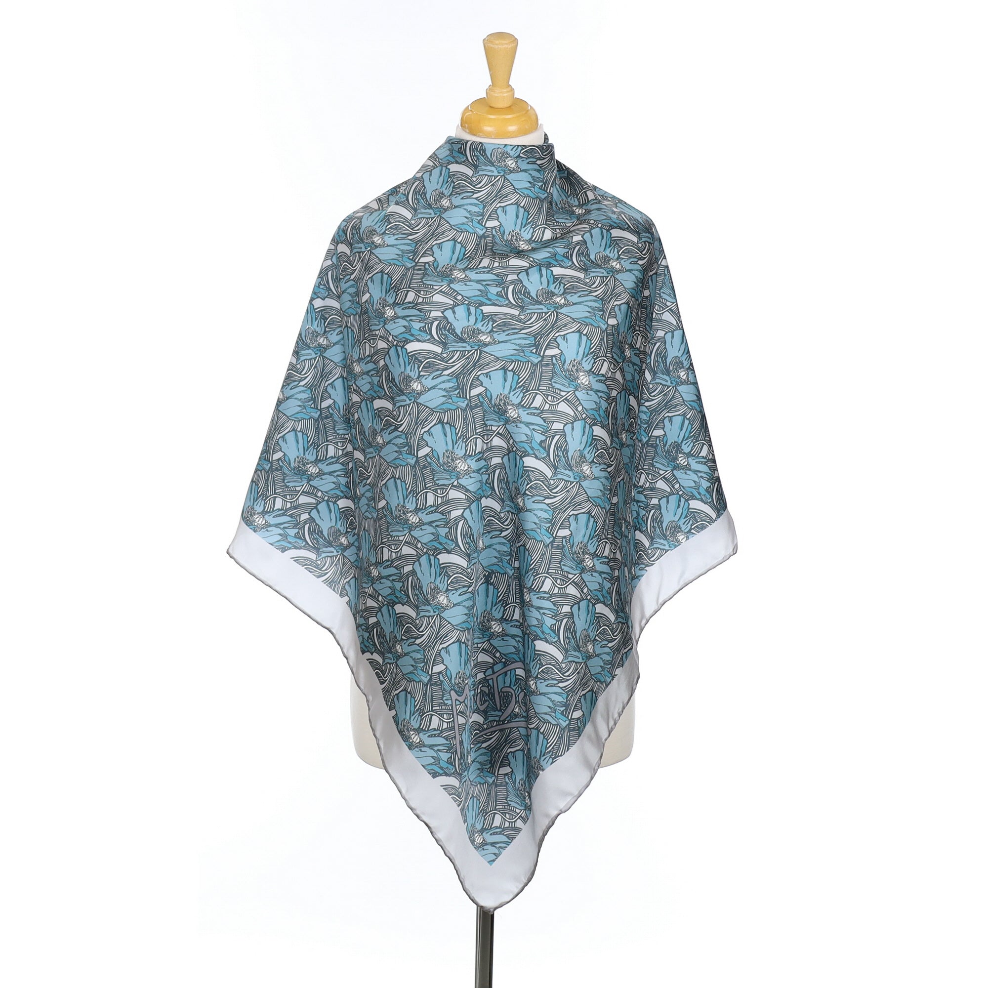 Beckford Abstract Turquoise Floral Vintage Silk Scarf