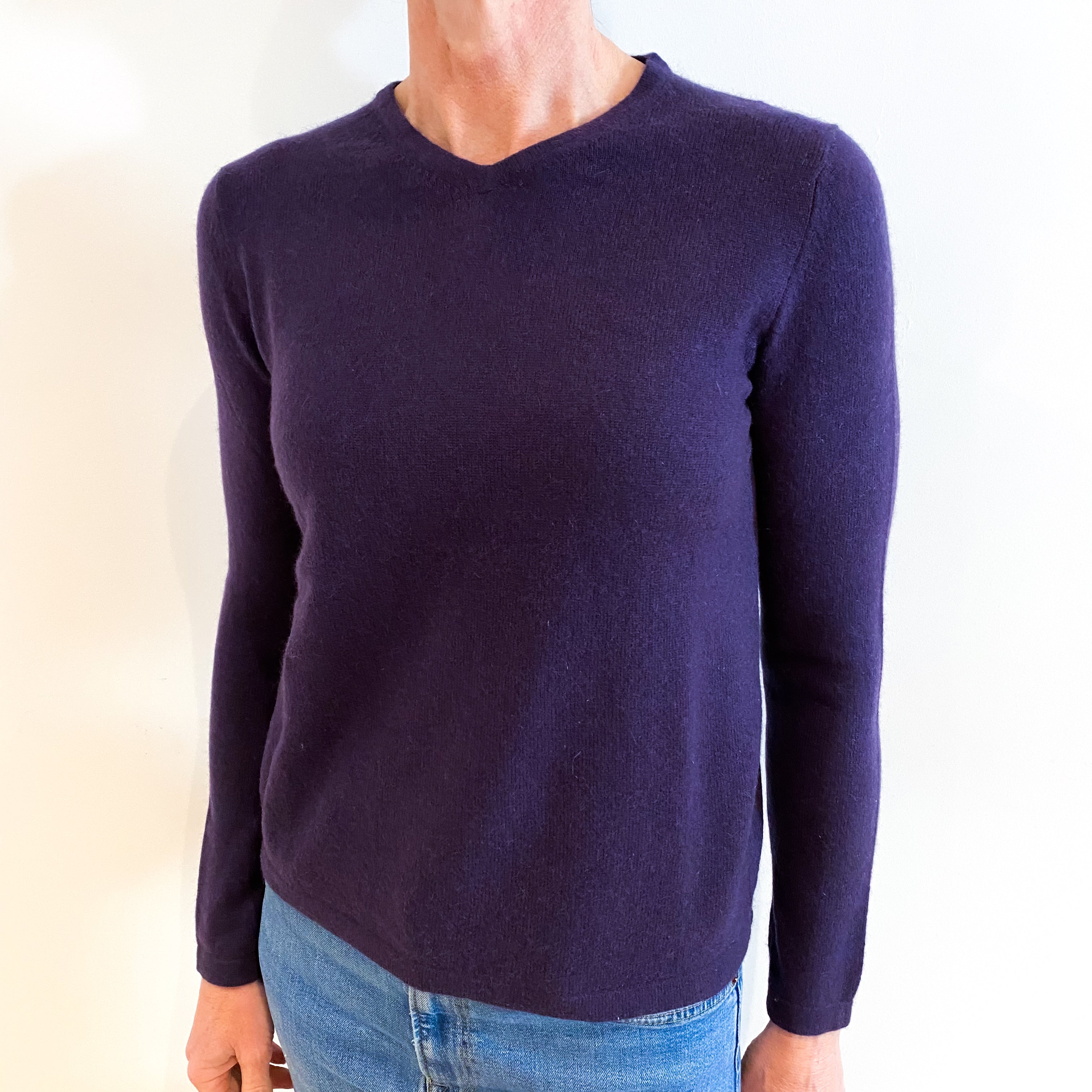Deep Purple Cashmere V Neck Jumper Small