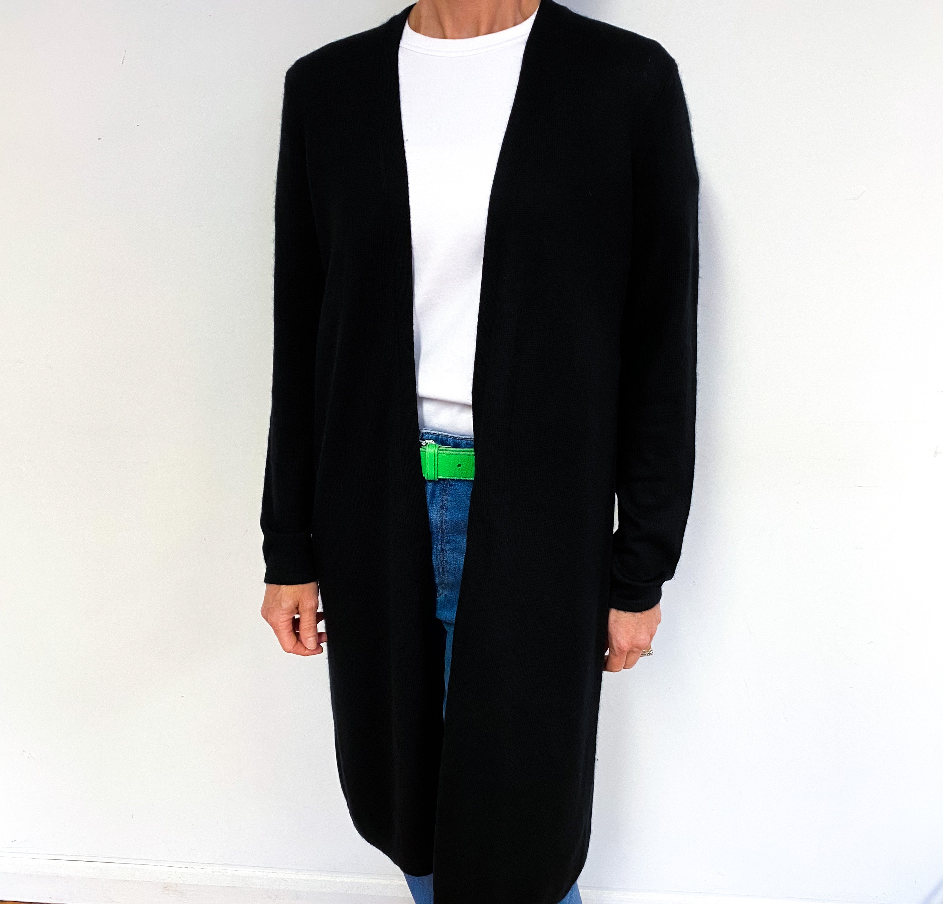 Black Lightweight Cashmere Edge to Edge Cardigan Medium