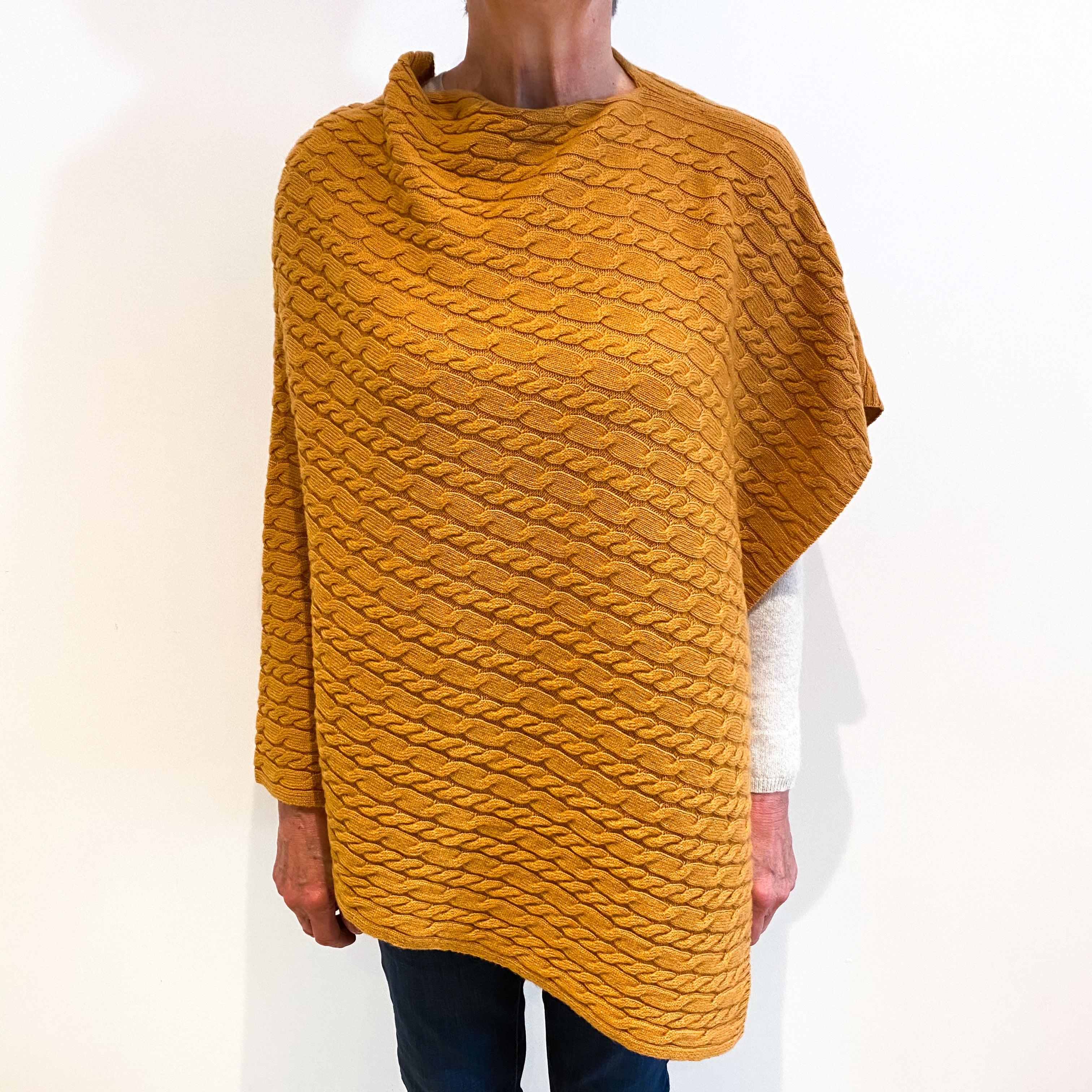 Brand New Scottish Marmalade Orange Cashmere Cable Poncho One Size