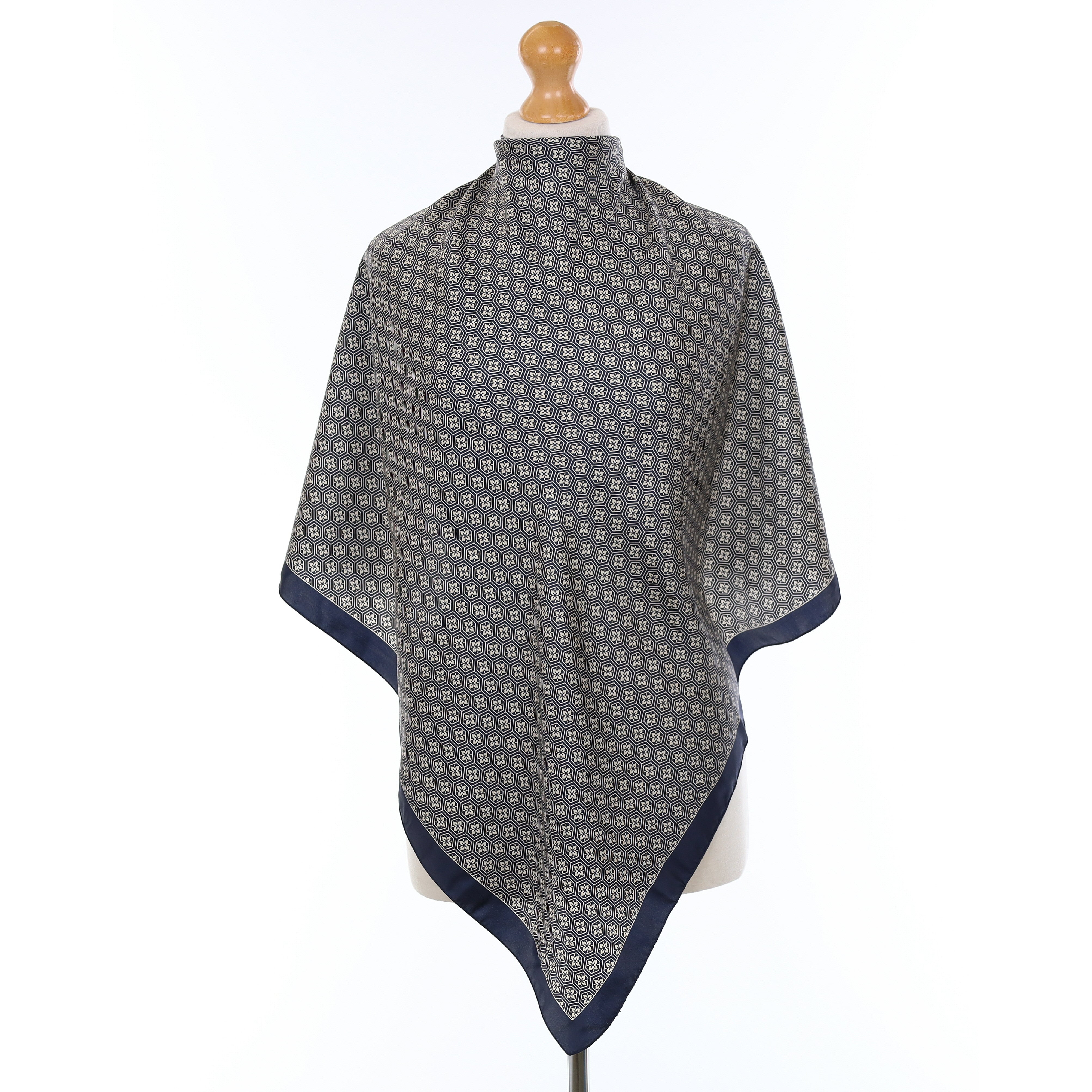 Navy Geometric Silk Scarf