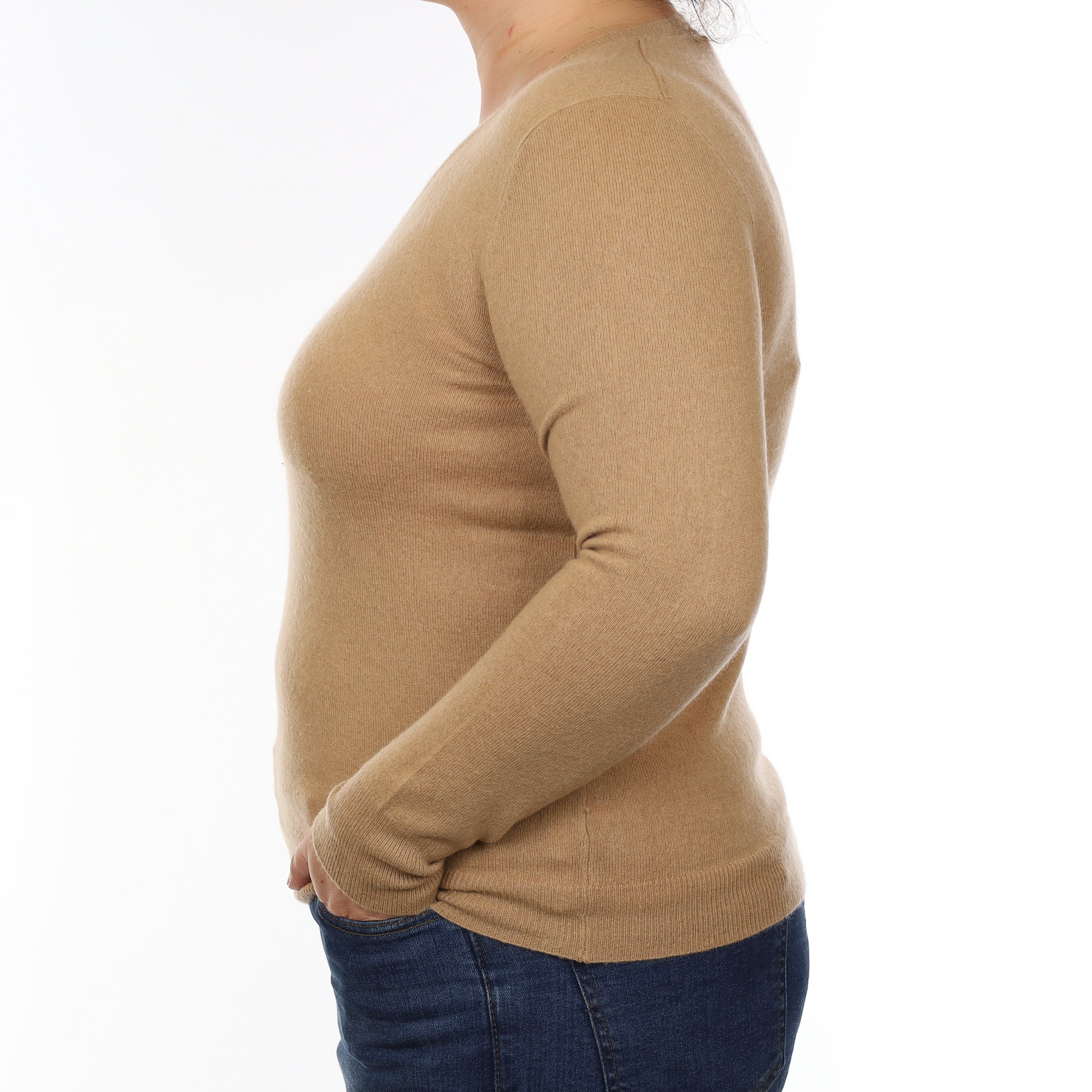 Caramel Brown Cashmere V Neck Jumper Large