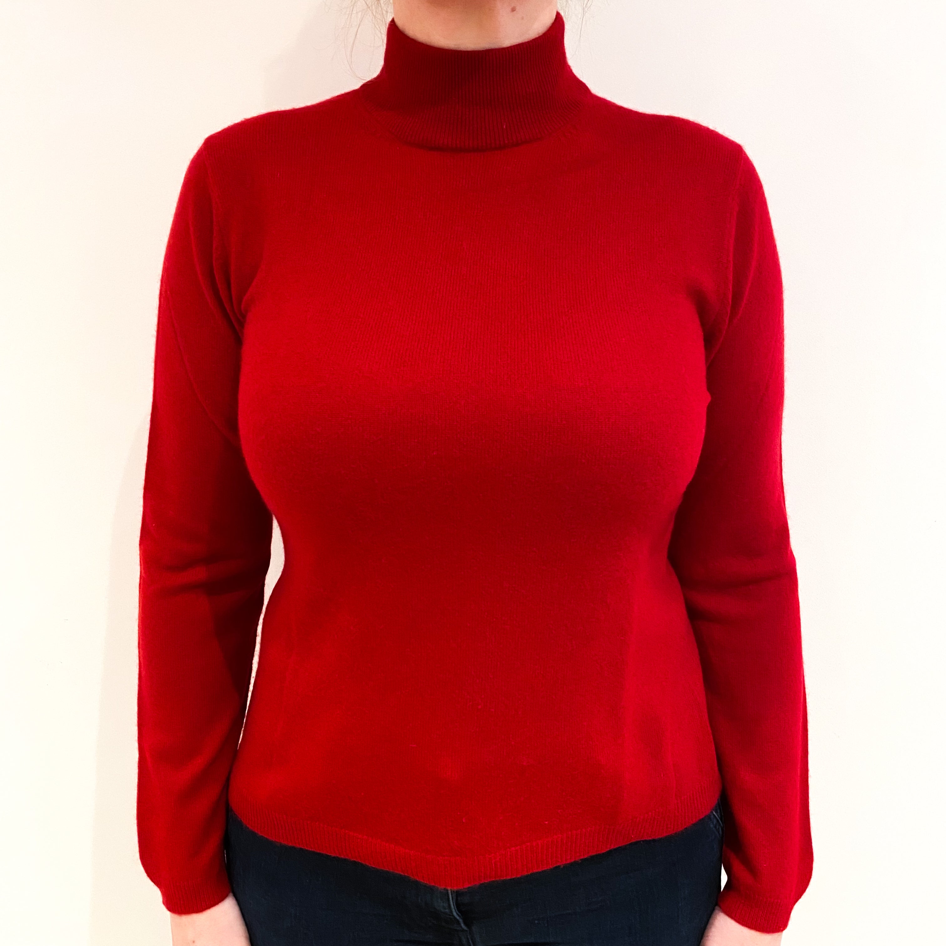 Crimson Red Turtle Neck Cashmere Polo Neck Jumper Large