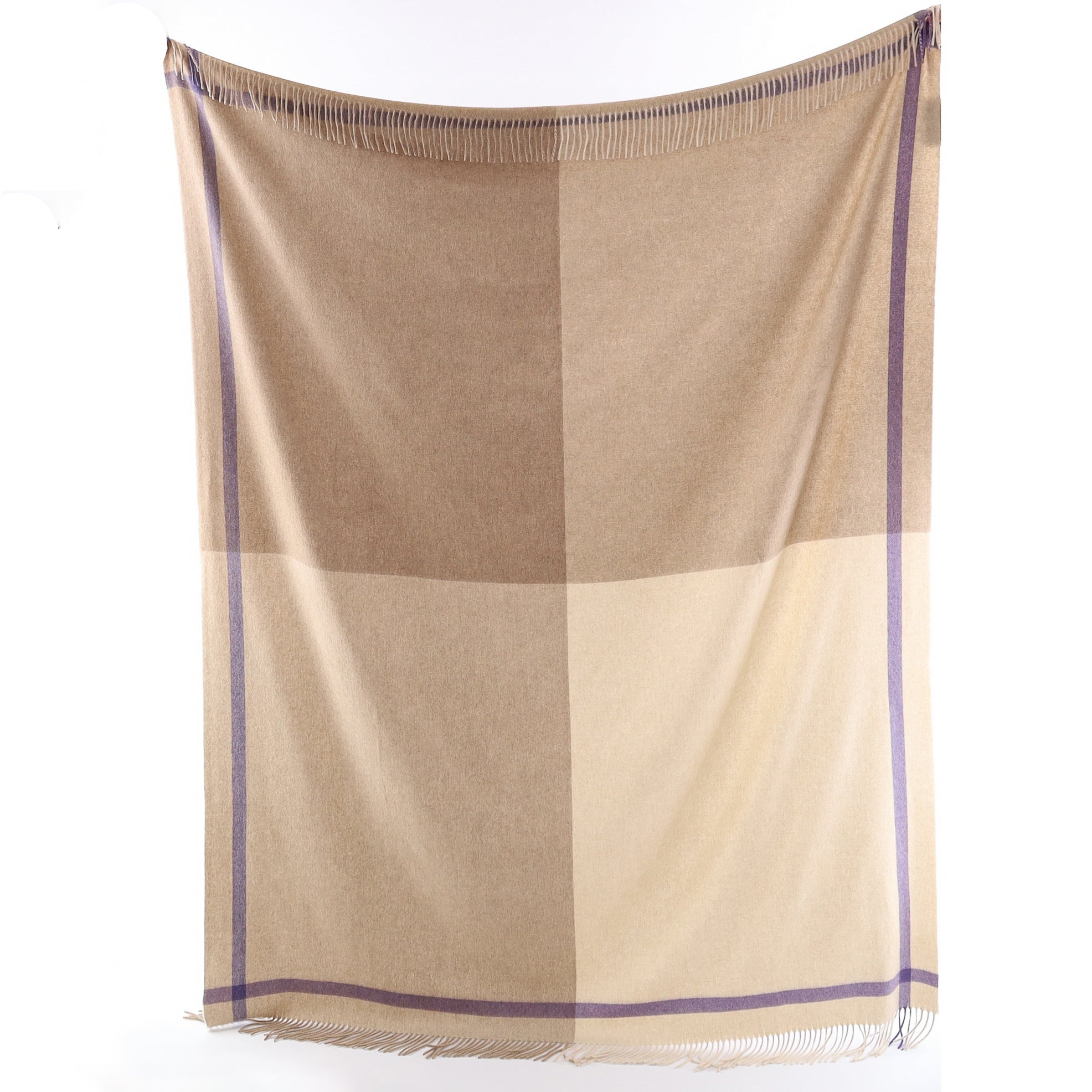 Brand New English Fawn and Purple Luxury Woven Cashmere Blanket
