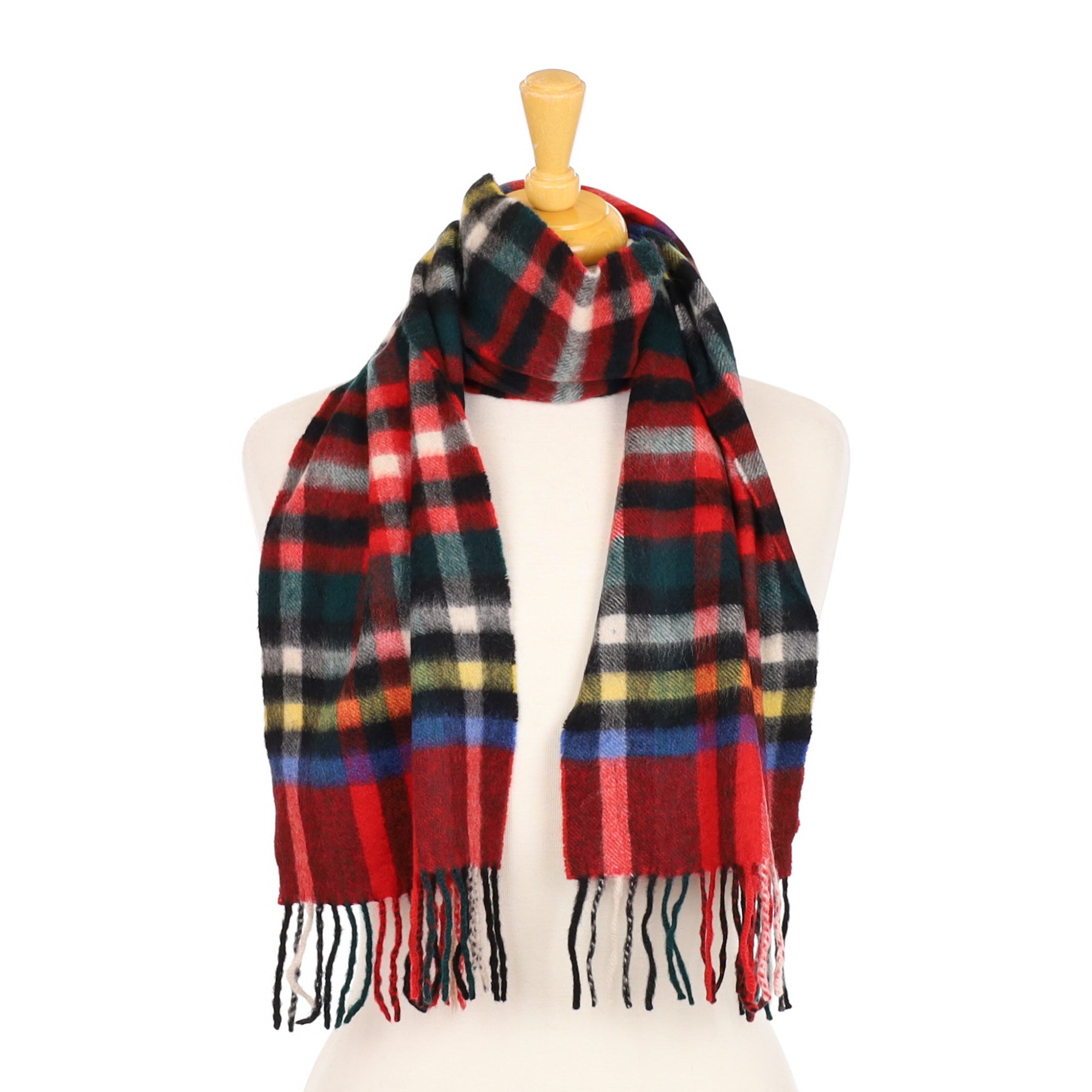 Red Multicoloured Tartan Cashmere Woven Scarf