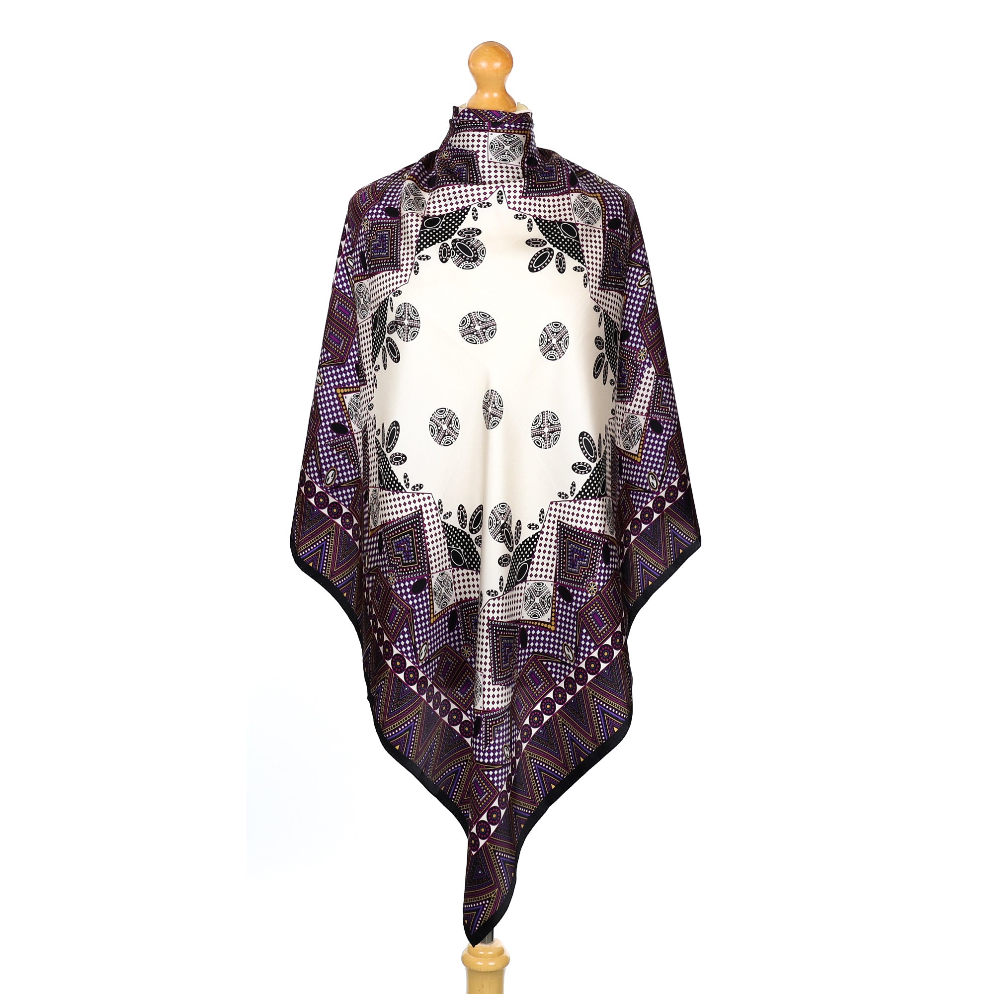 Adrienne Vittadini Purple & Black Patterned Silk Scarf