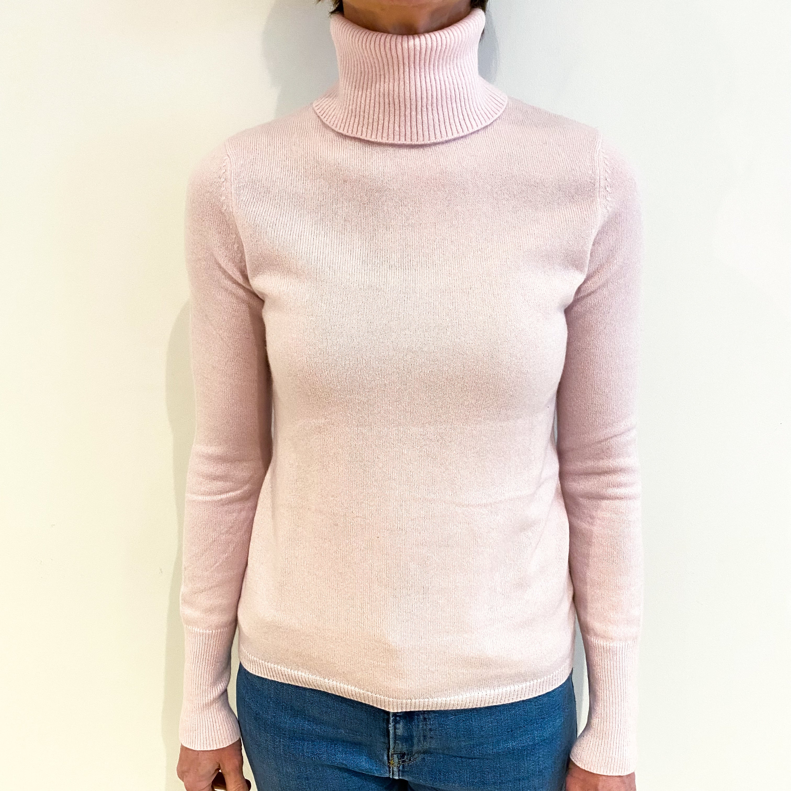 Carnation Pink Cashmere Polo Neck Jumper Small
