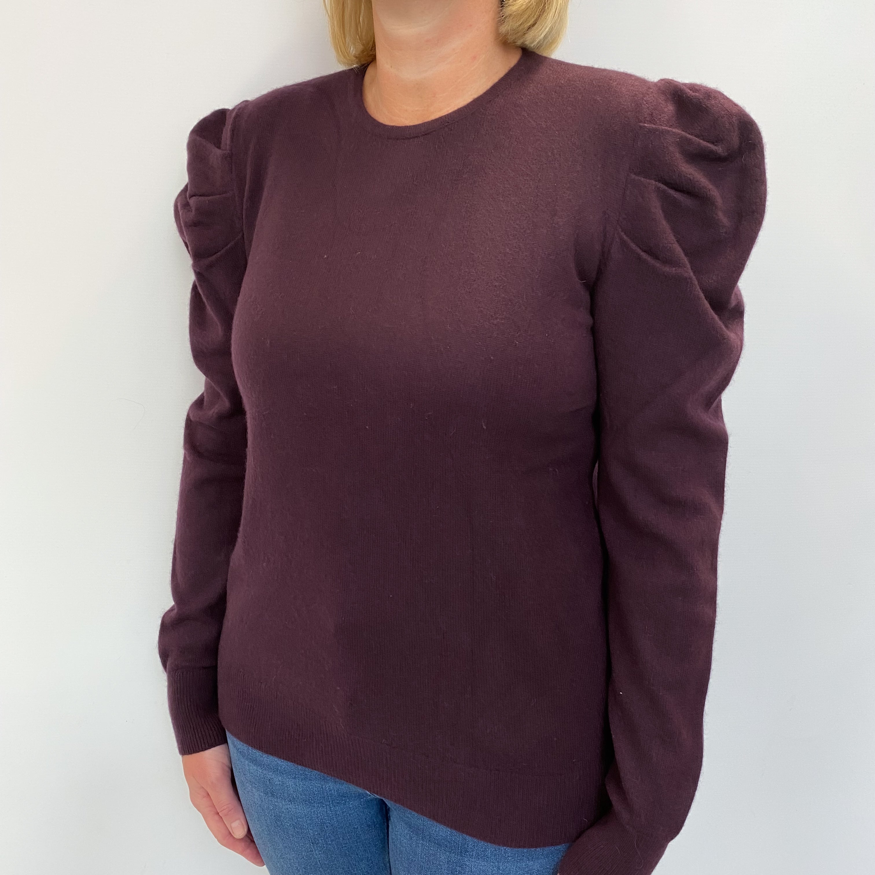 Neiman Marcus Aubergine Purple Cashmere Crew Neck Jumper Large