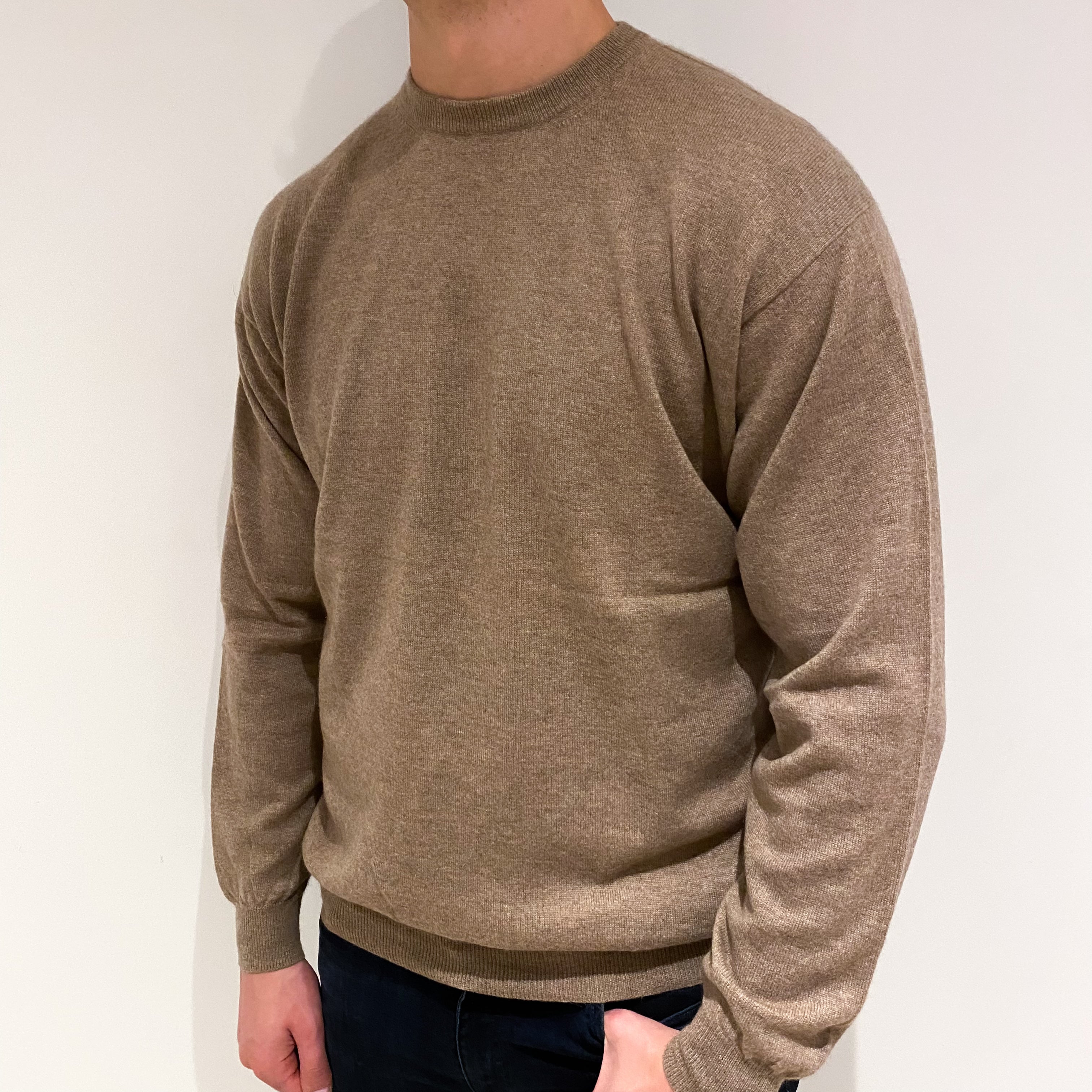 Men's Fudge Brown Cashmere Crew Neck Jumper XL