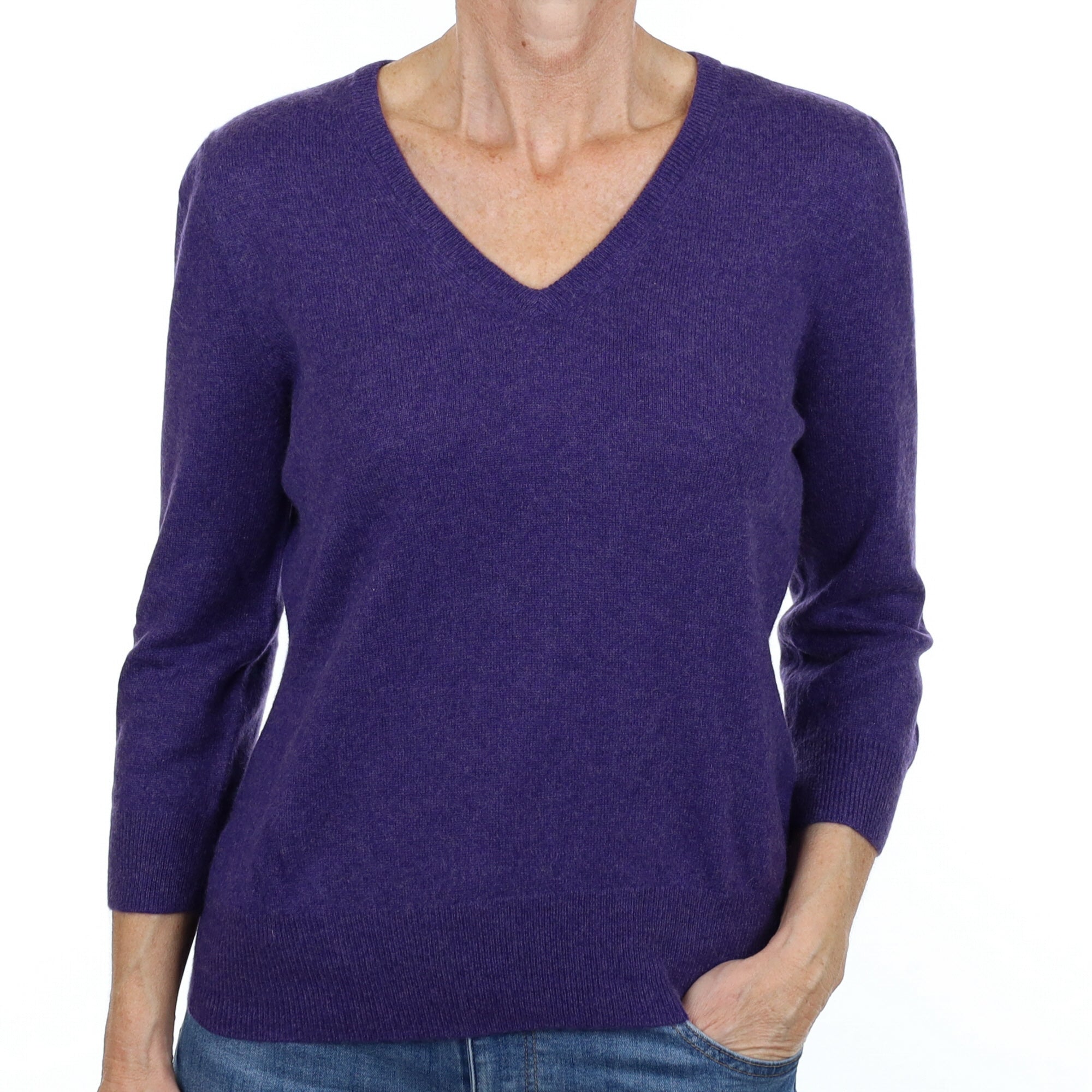 Iris Purple Cashmere V Neck Jumper Small