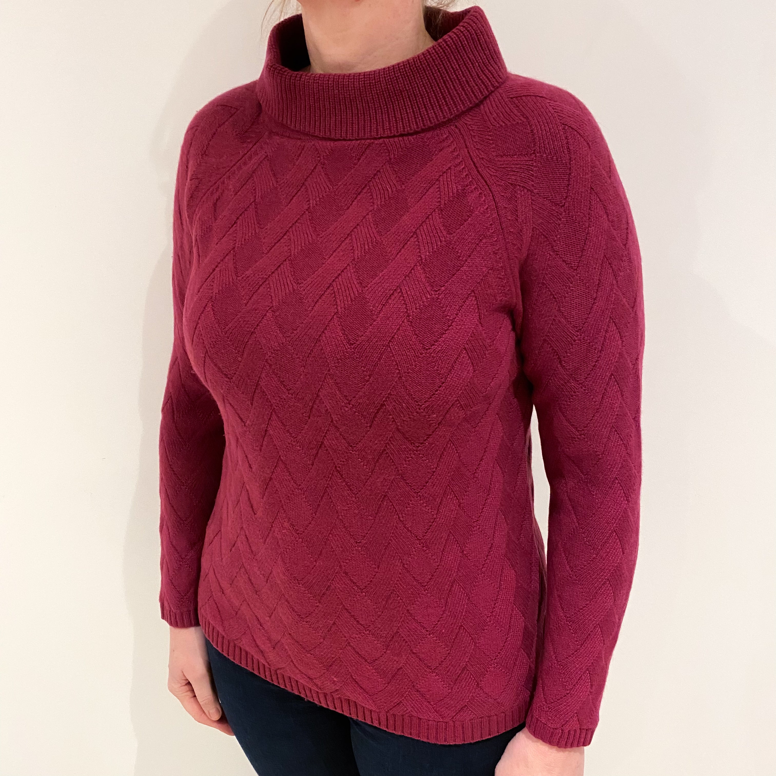 Deep Heather Purple Cashmere Boat Neck Jumper Large