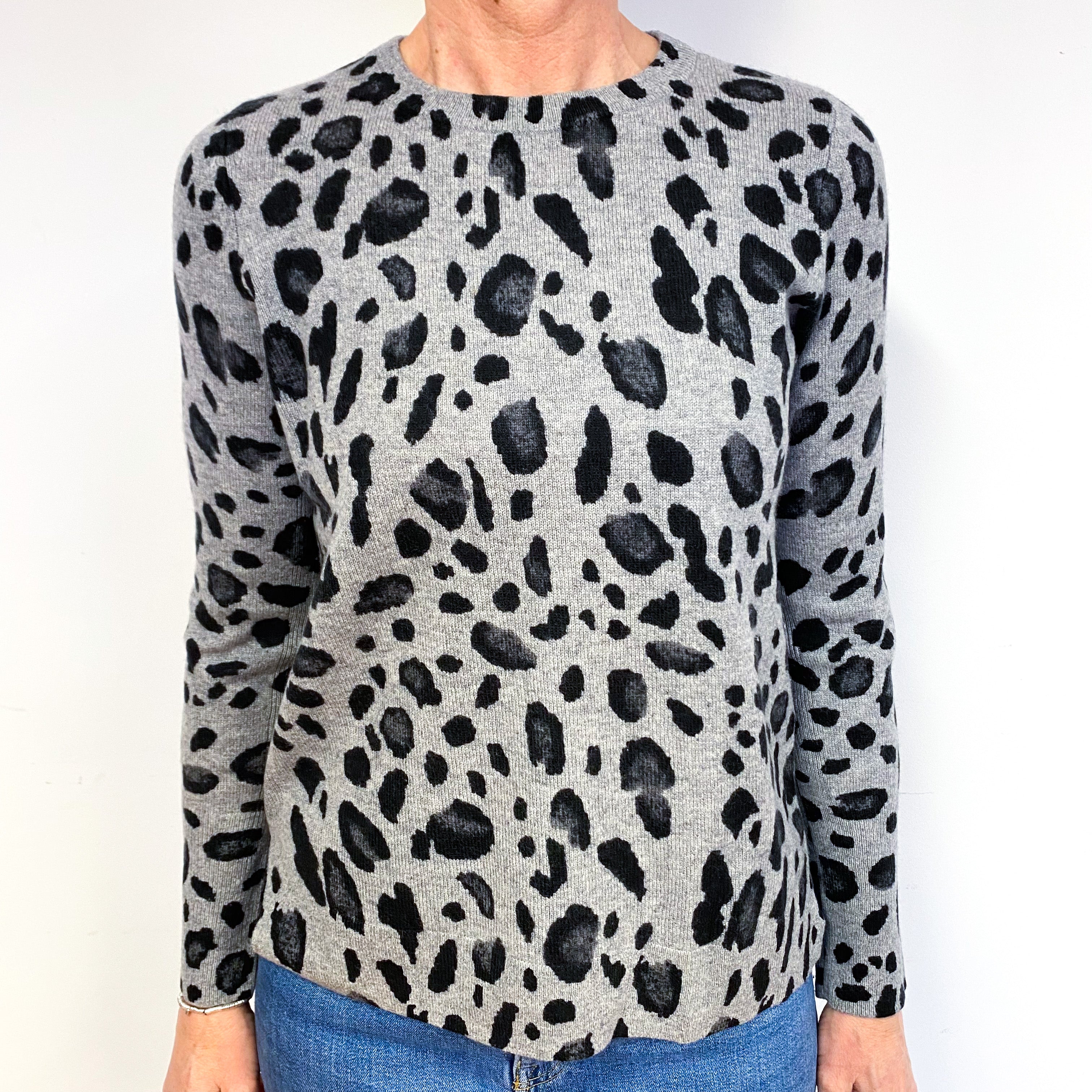 Animal Print Grey And Black Cashmere Crew Neck Jumper Medium