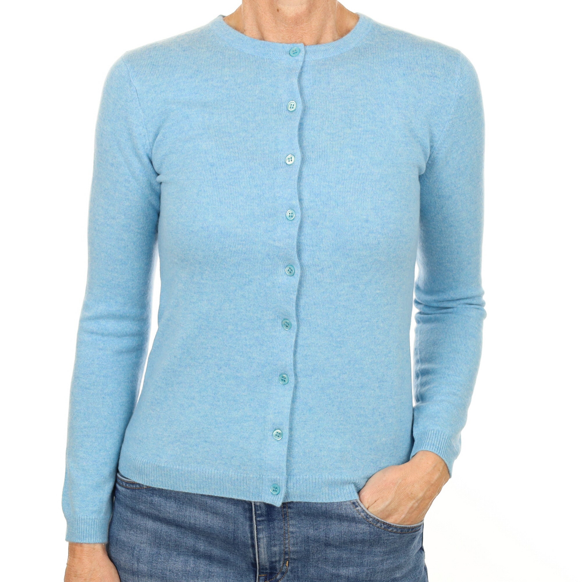 New Arctic Blue Cashmere Crew Neck Cardigan Small