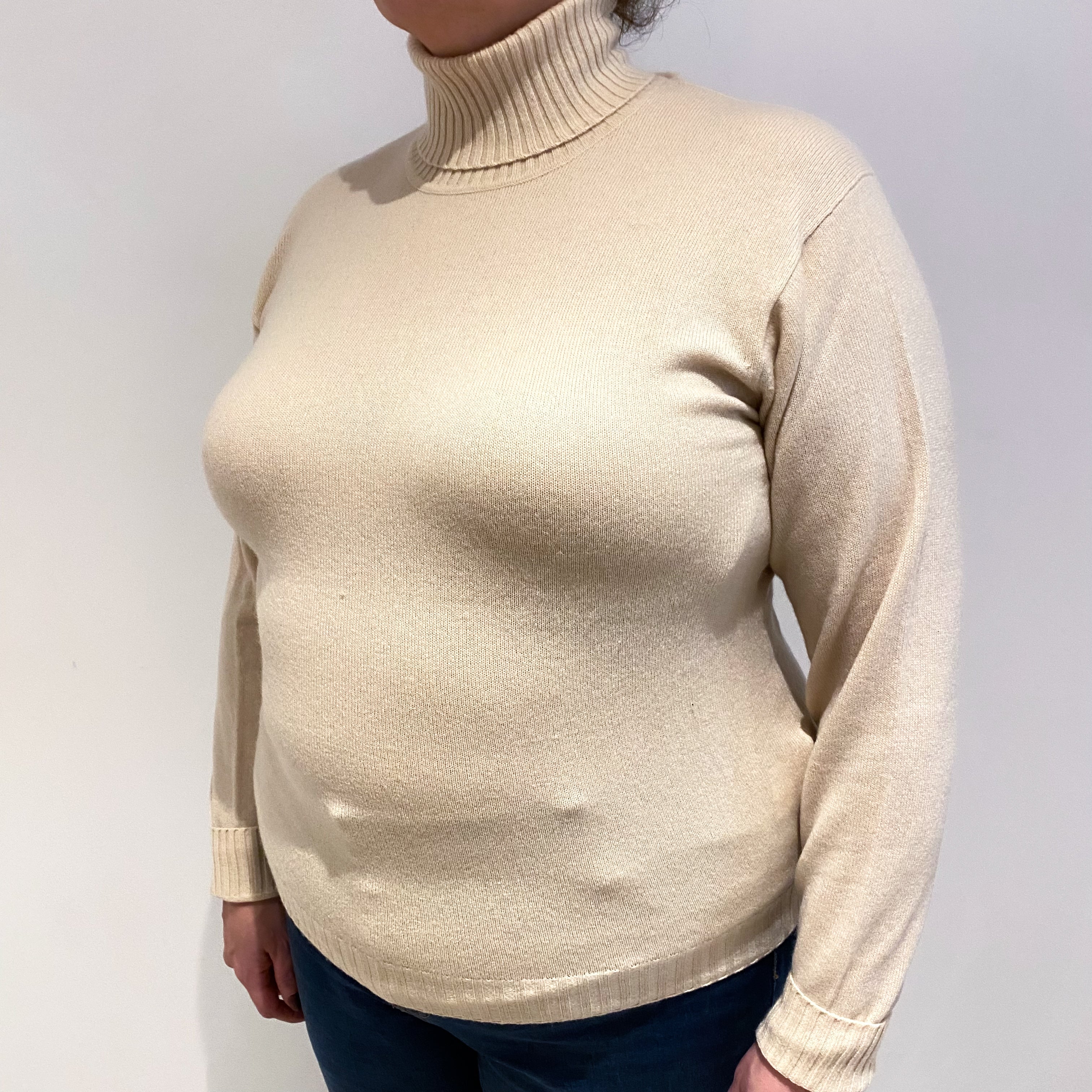Soft Beige Cashmere Polo Neck Jumper Extra Large