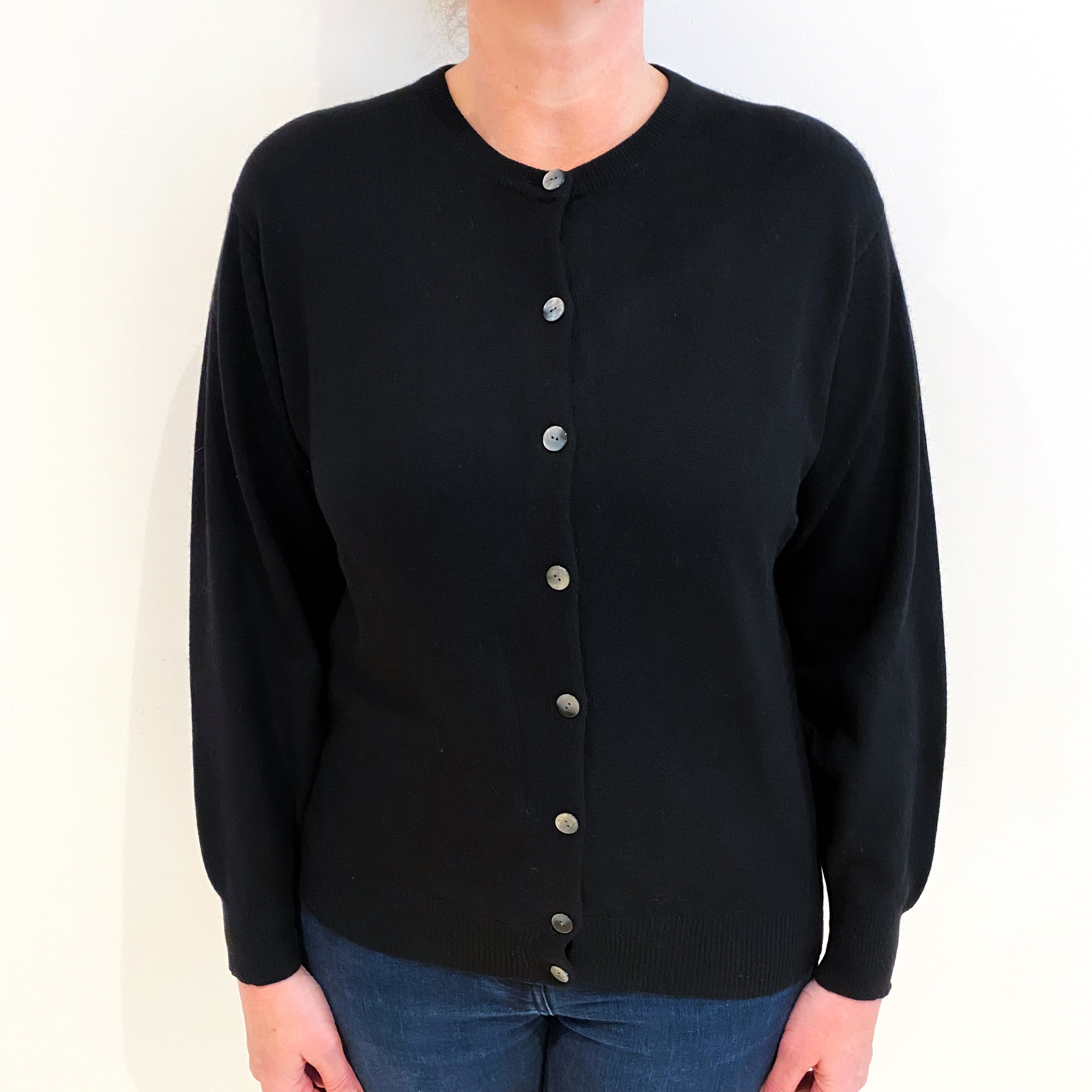 Black Cashmere Crew Neck Cardigan Large