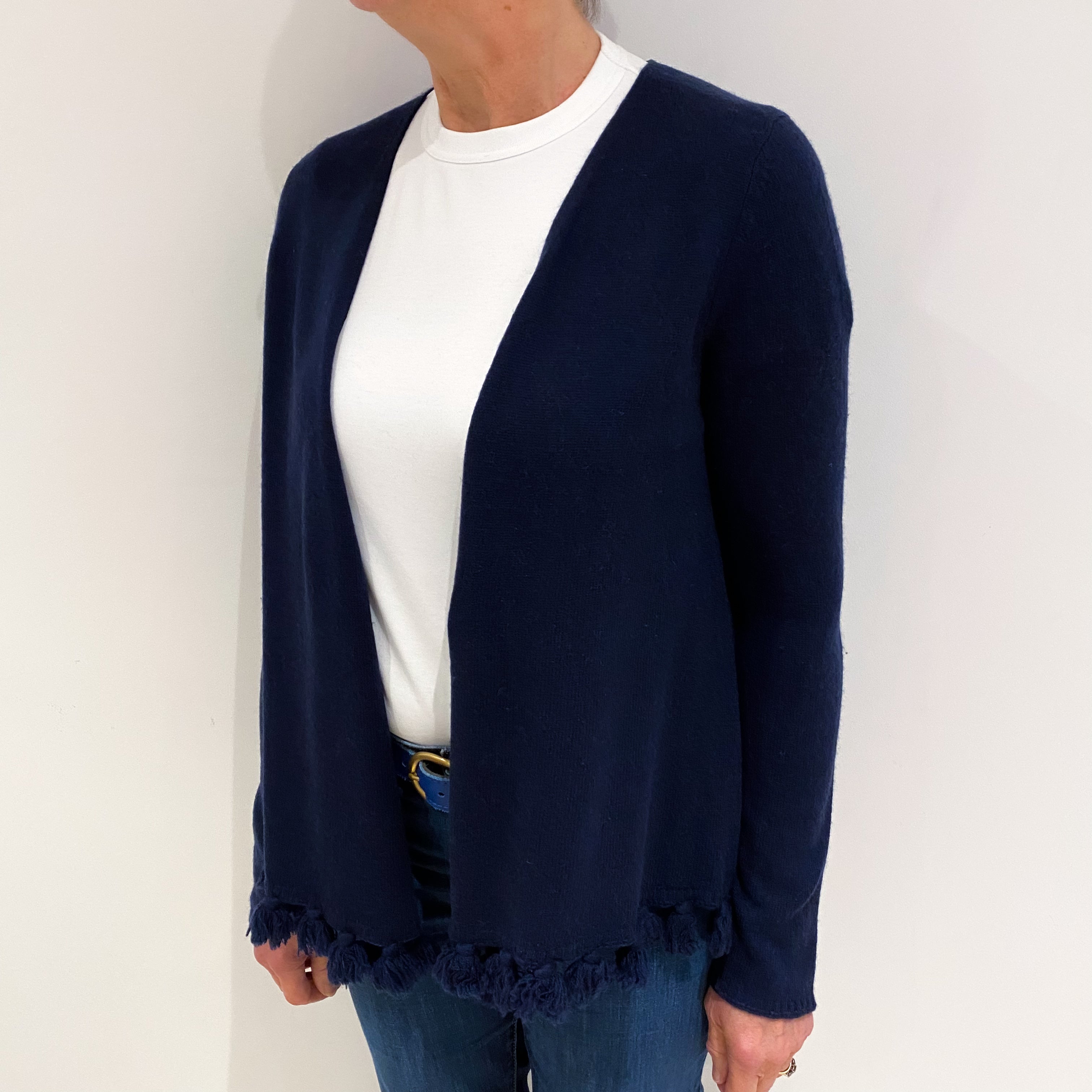 Navy Blue Edge To Edge Cashmere Cardigan Medium