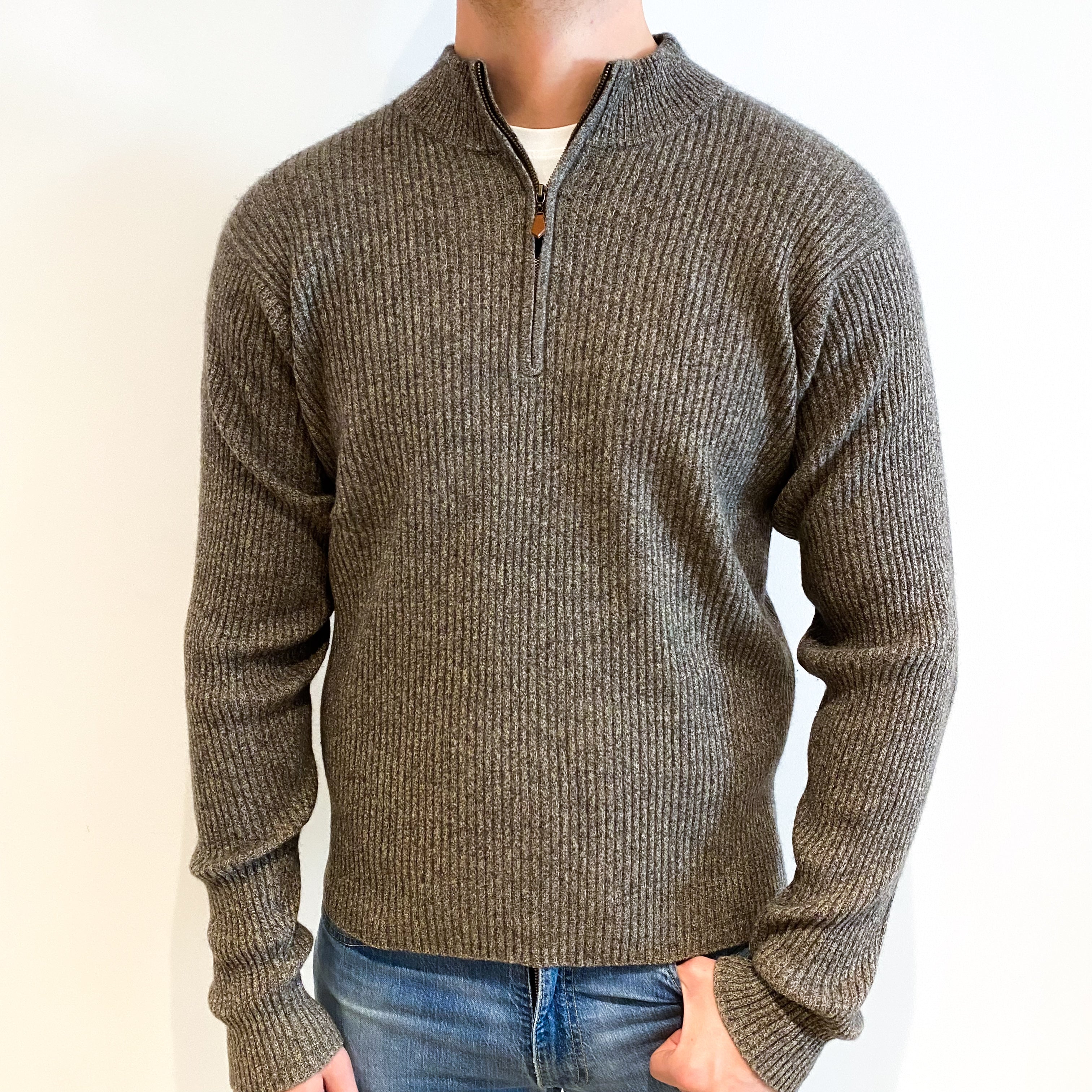 Men's Smoke Grey Cashmere 1/4 Zip Jumper XL