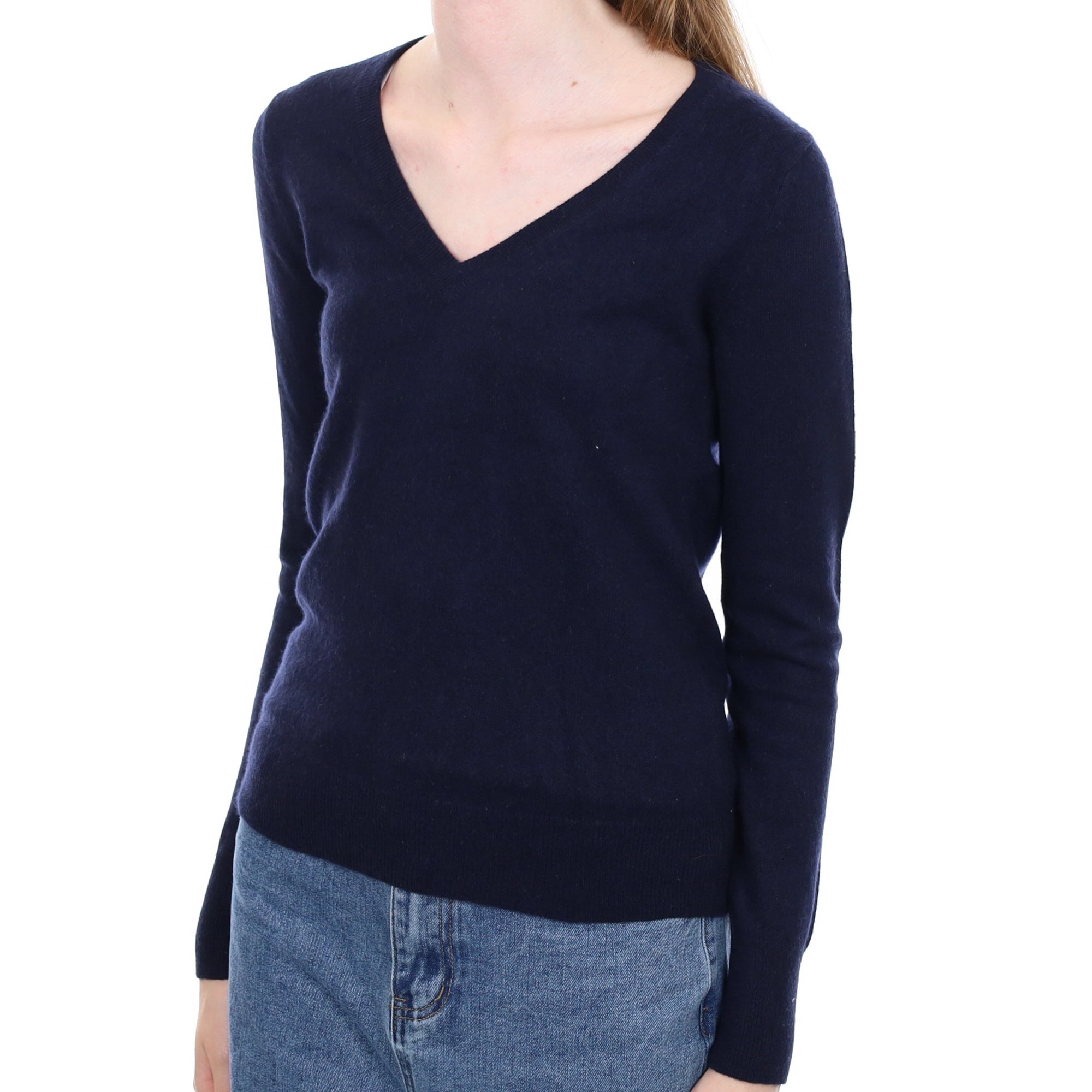 Navy Blue Cashmere V Neck Jumper Extra Small