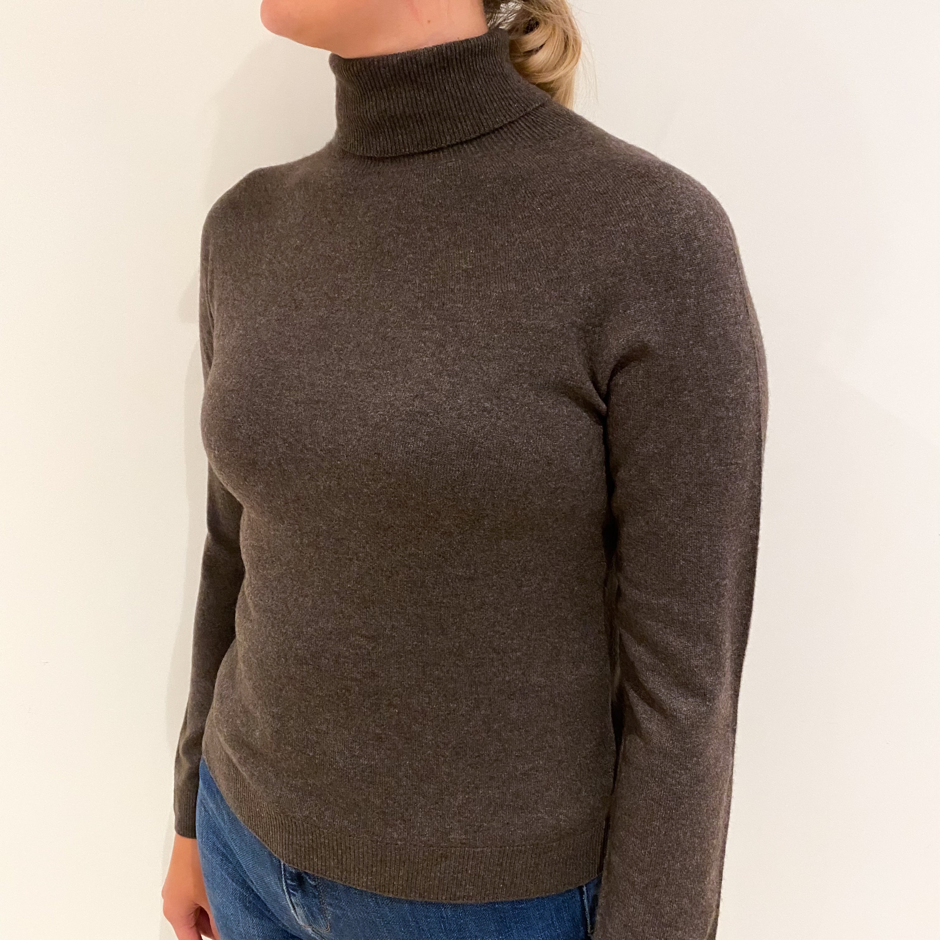 Mole Brown Cashmere Polo Neck Jumper Small