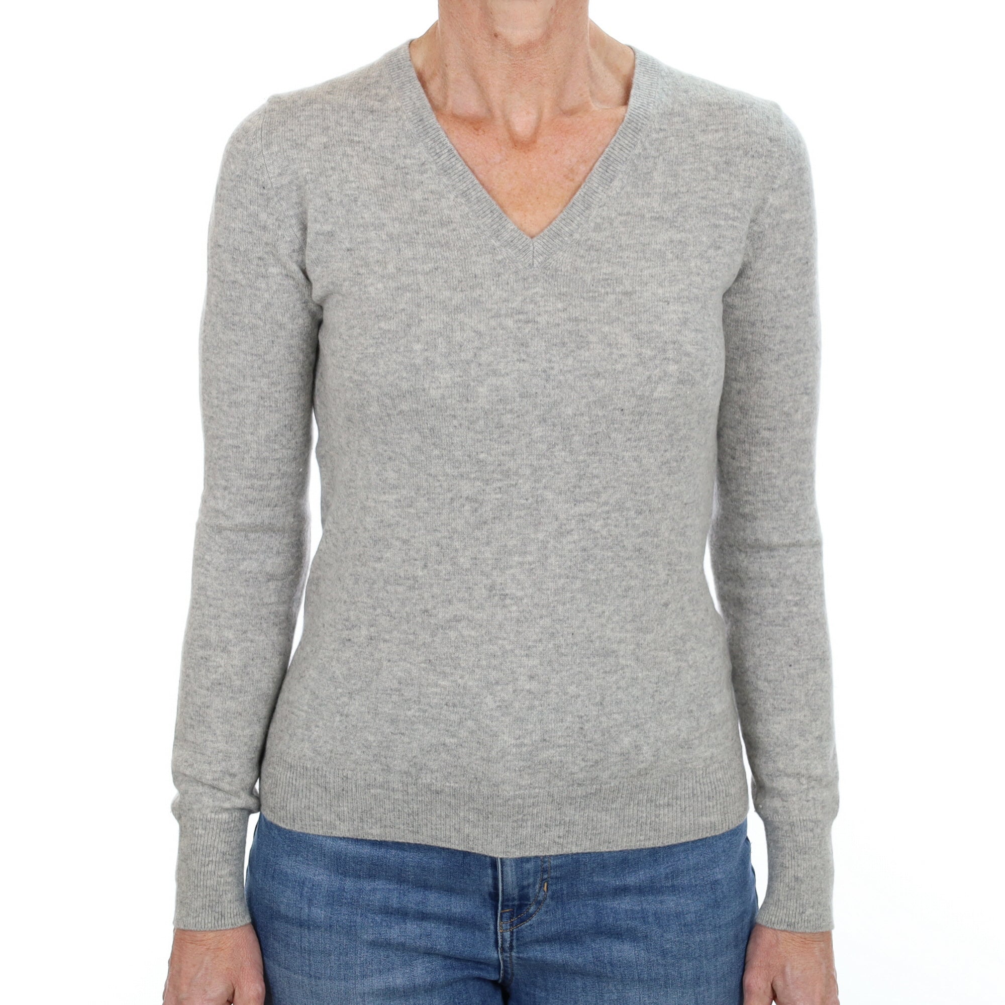 Smoke Grey Cashmere V Neck Jumper Small