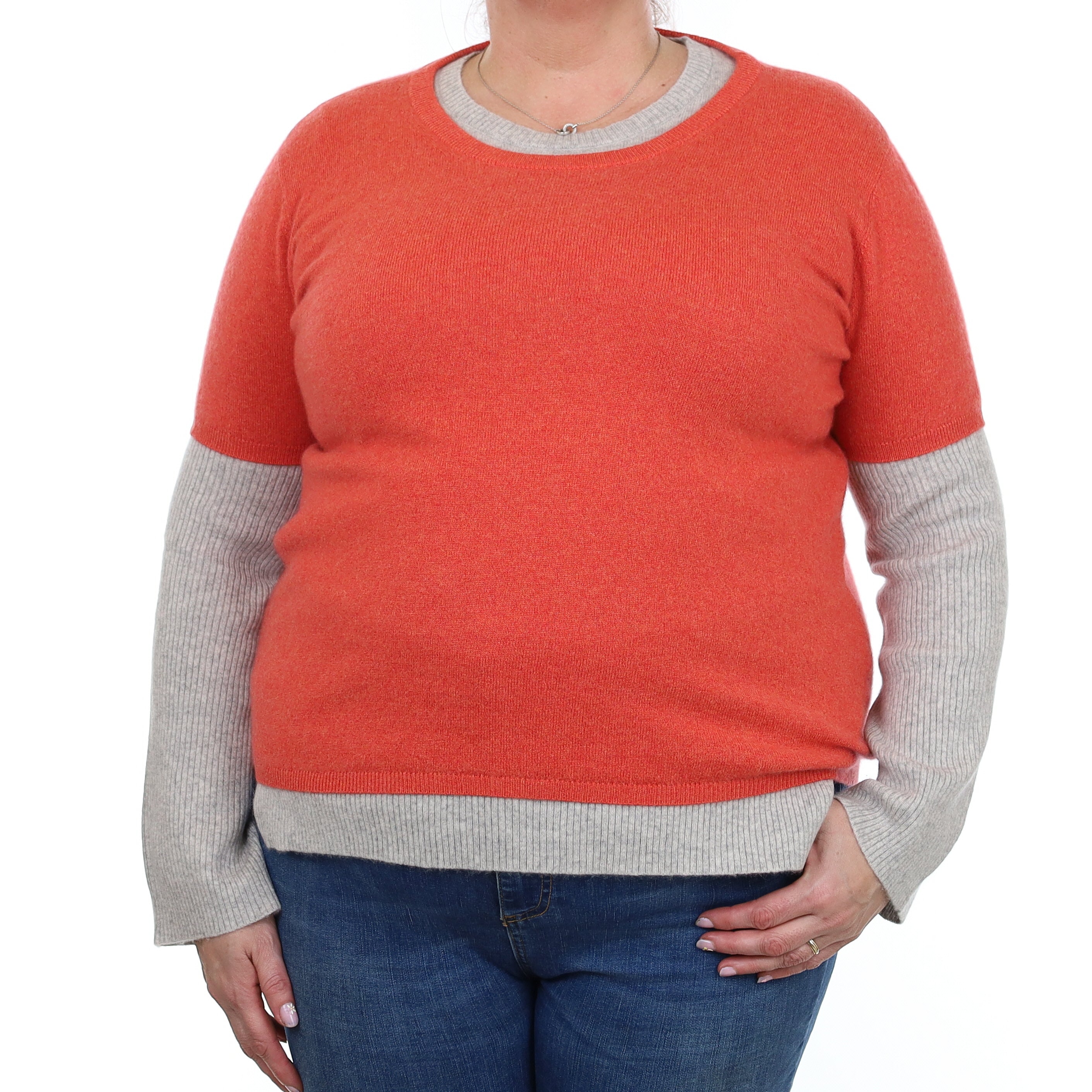 Brand New Watermelon Orange Cashmere Crew Neck T-Shirt Extra Large UK 20-22