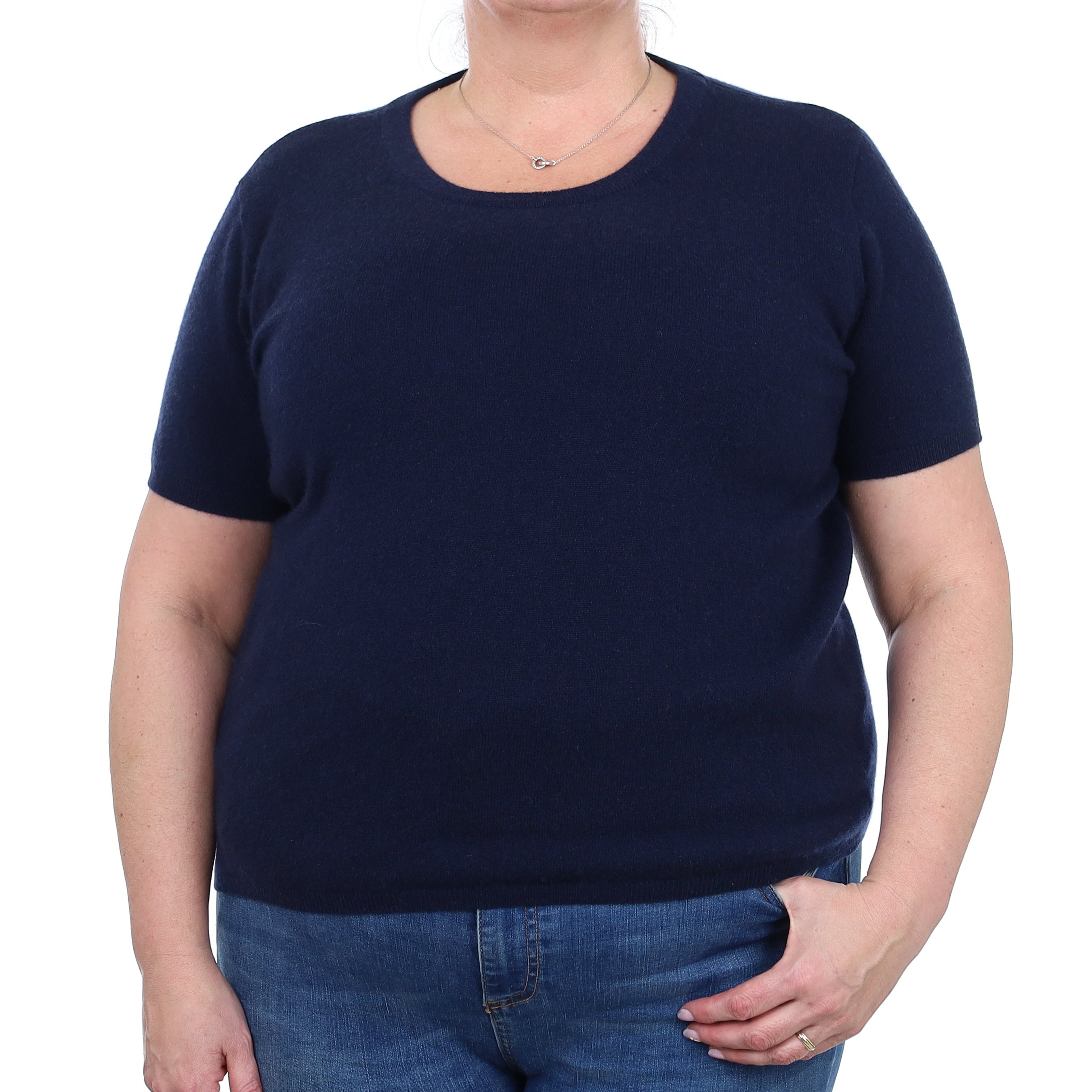 Brand New Navy Cashmere Crew Neck T-Shirt Extra Large UK 20-22