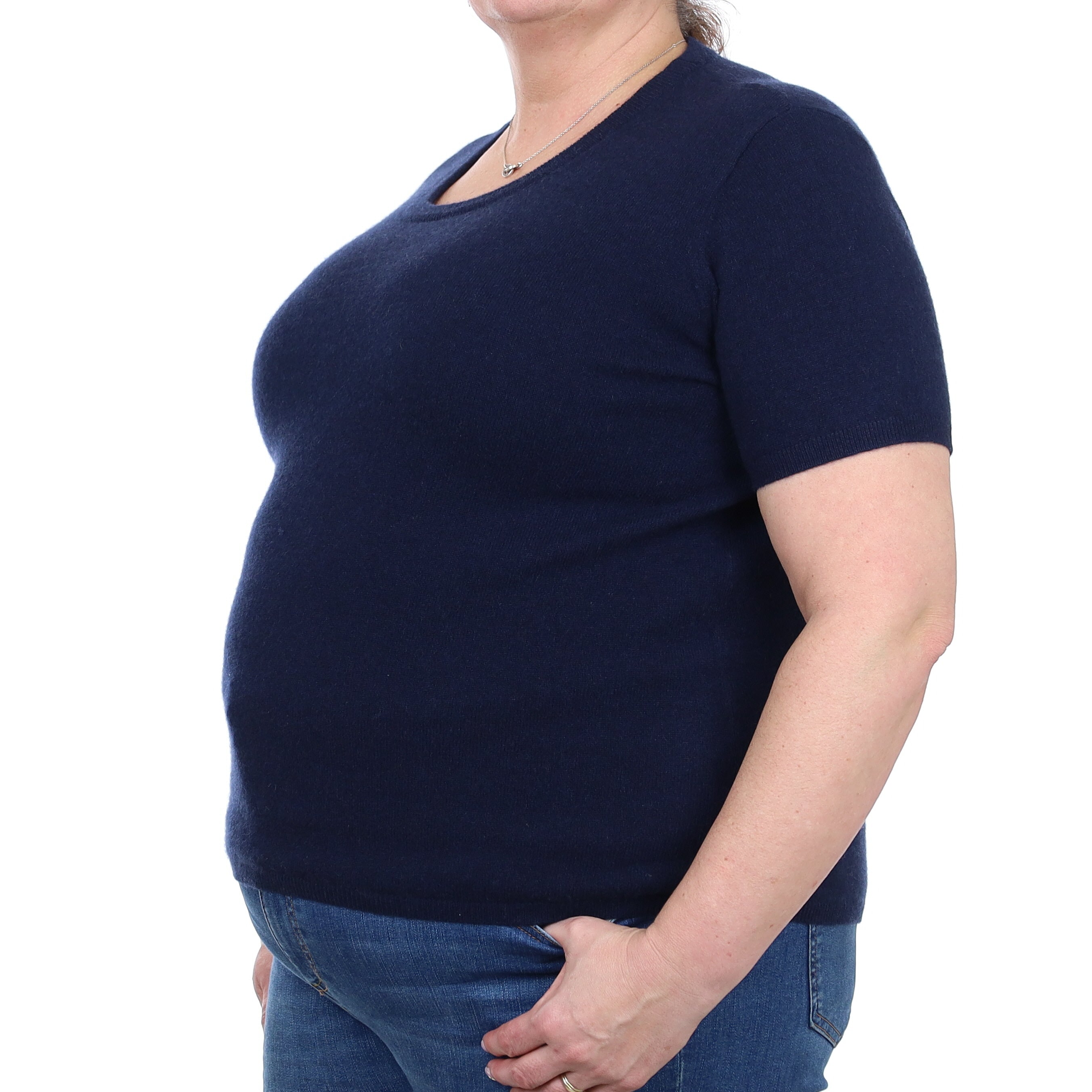 Brand New Navy Cashmere Crew Neck T-Shirt Extra Large UK 20-22