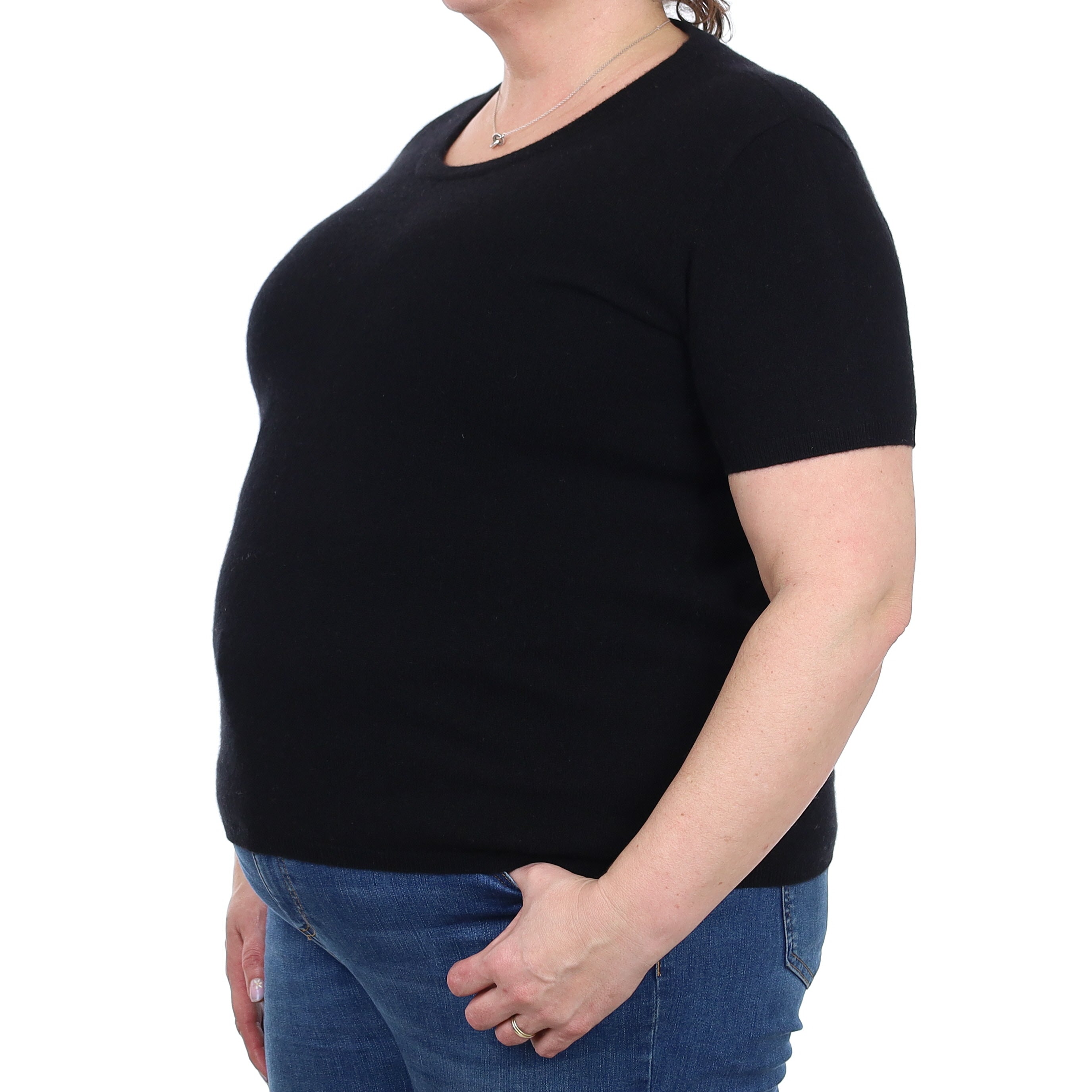 Brand New Black Cashmere Crew Neck T-Shirt Extra Large UK 20-22