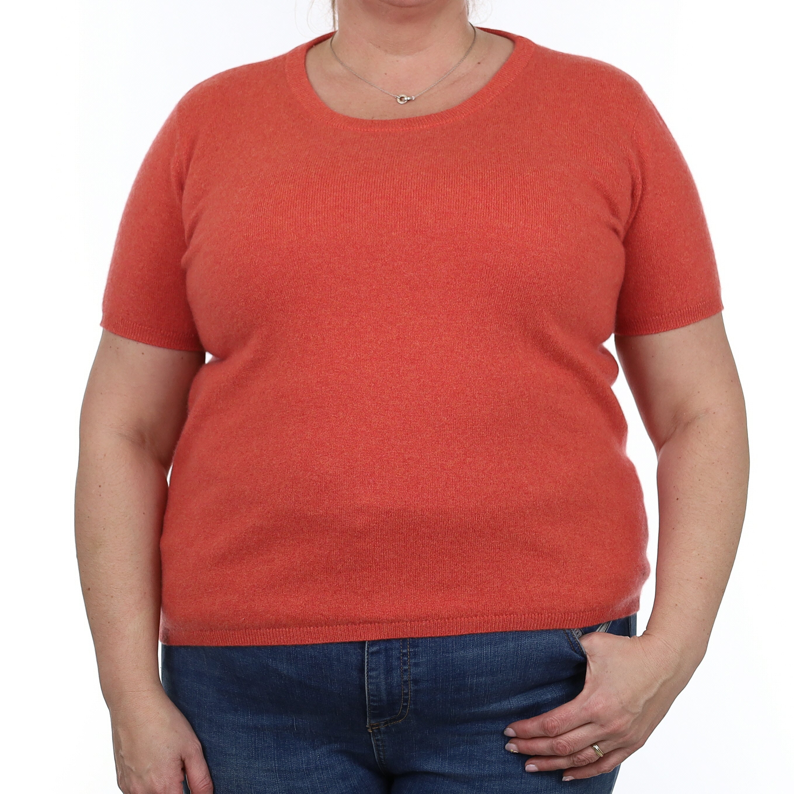 Brand New Watermelon Orange Cashmere Crew Neck T-Shirt Extra Large UK 20-22