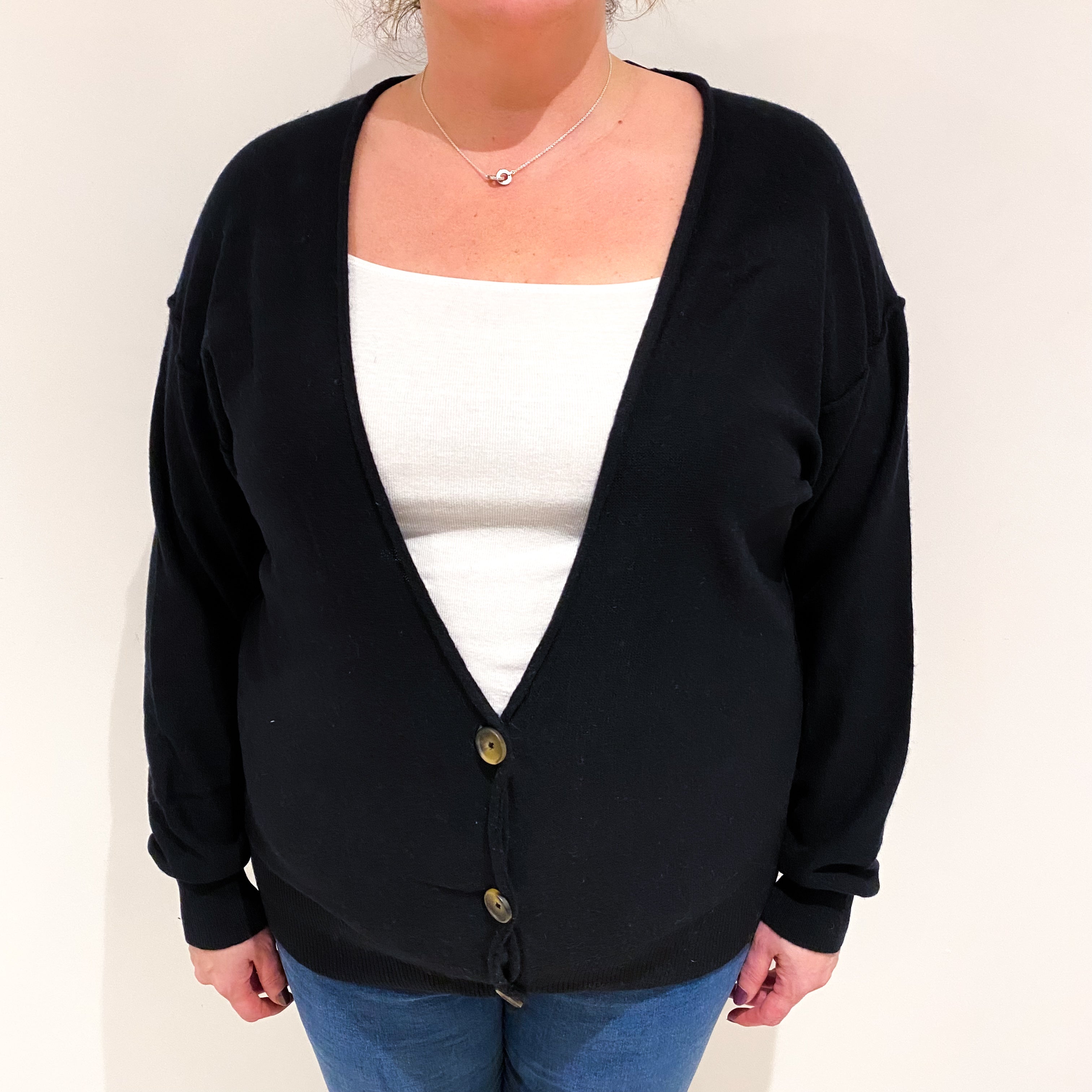 Black Cashmere V Neck Cardigan Extra Large