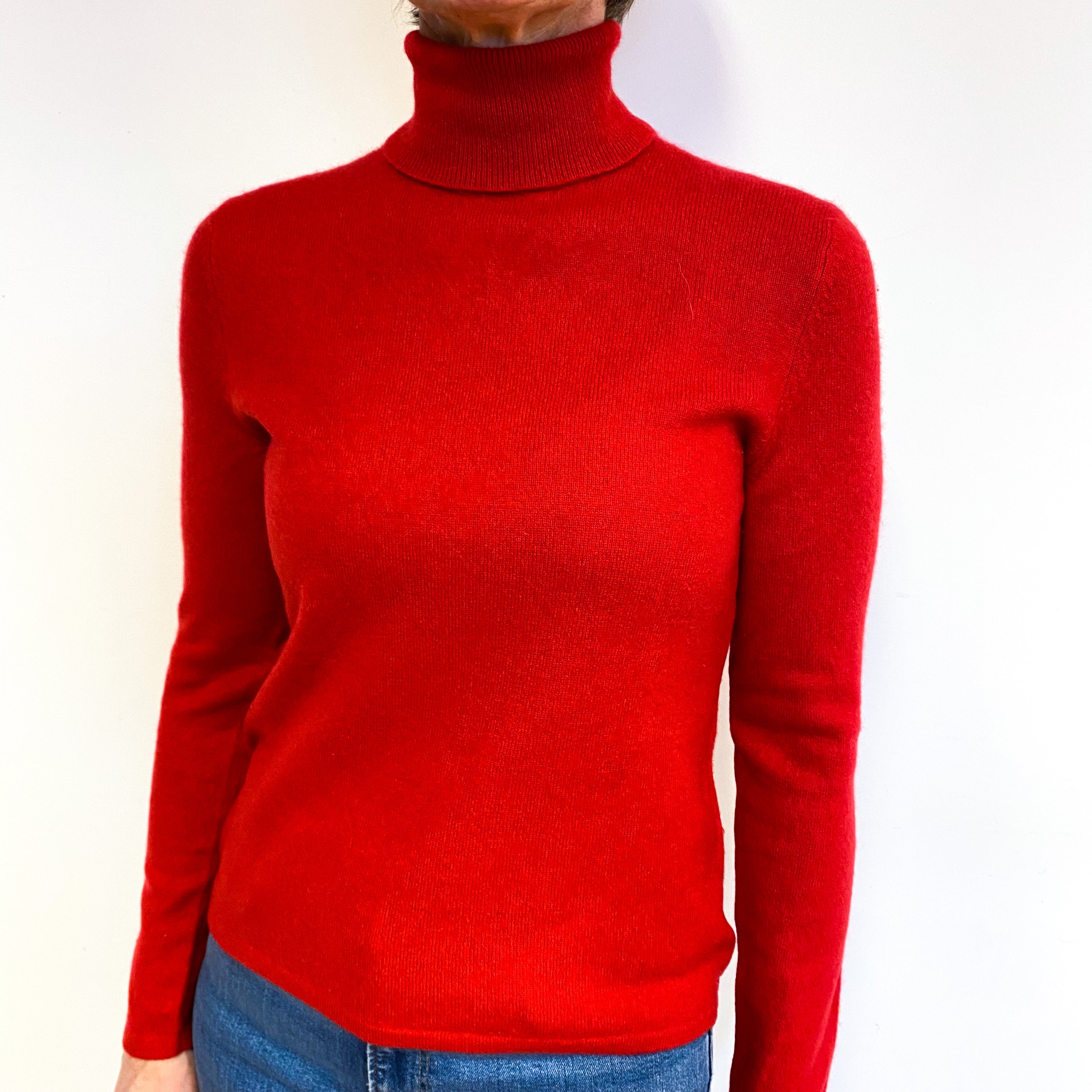 Spanish Red Cashmere Polo Neck Jumper Medium Petite