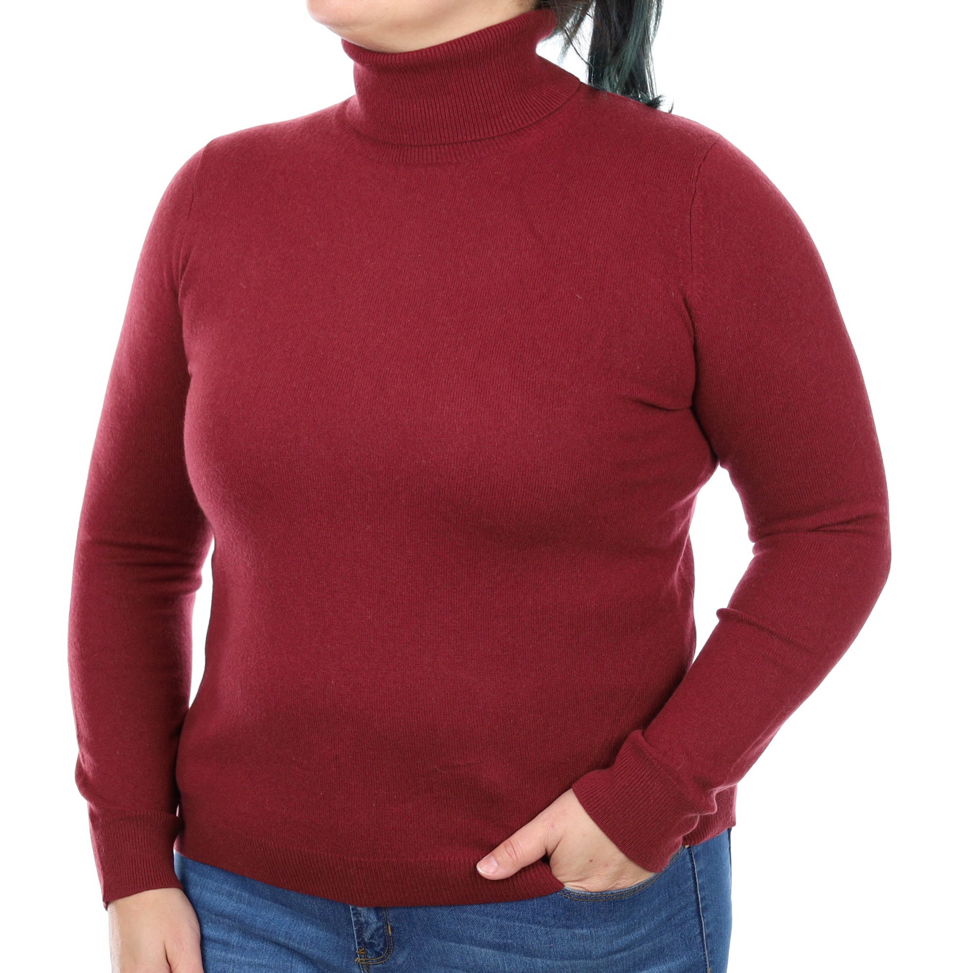 Burgundy Cashmere Polo Neck Jumper Large