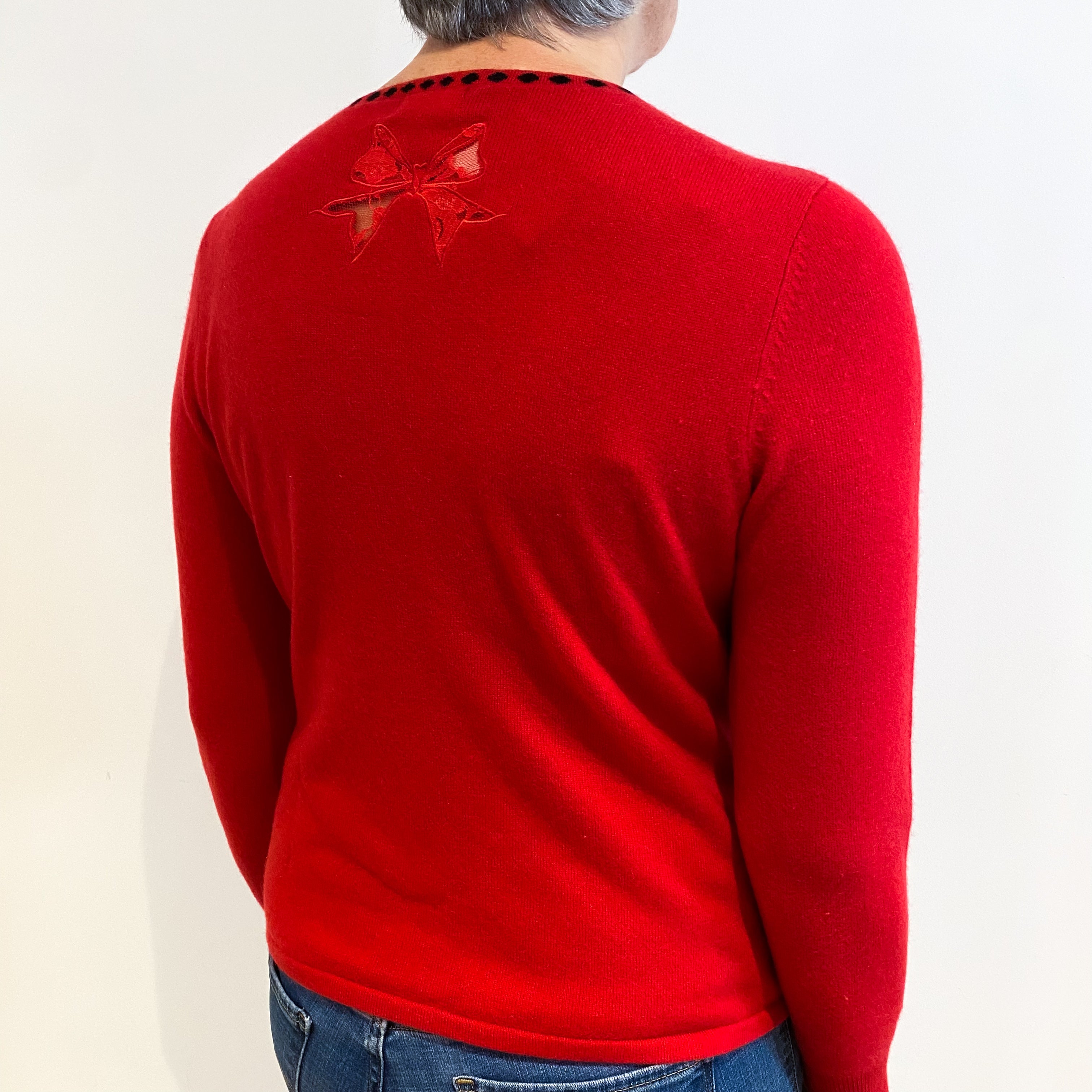 Red And Black Spotted Cashmere Cardigan Medium