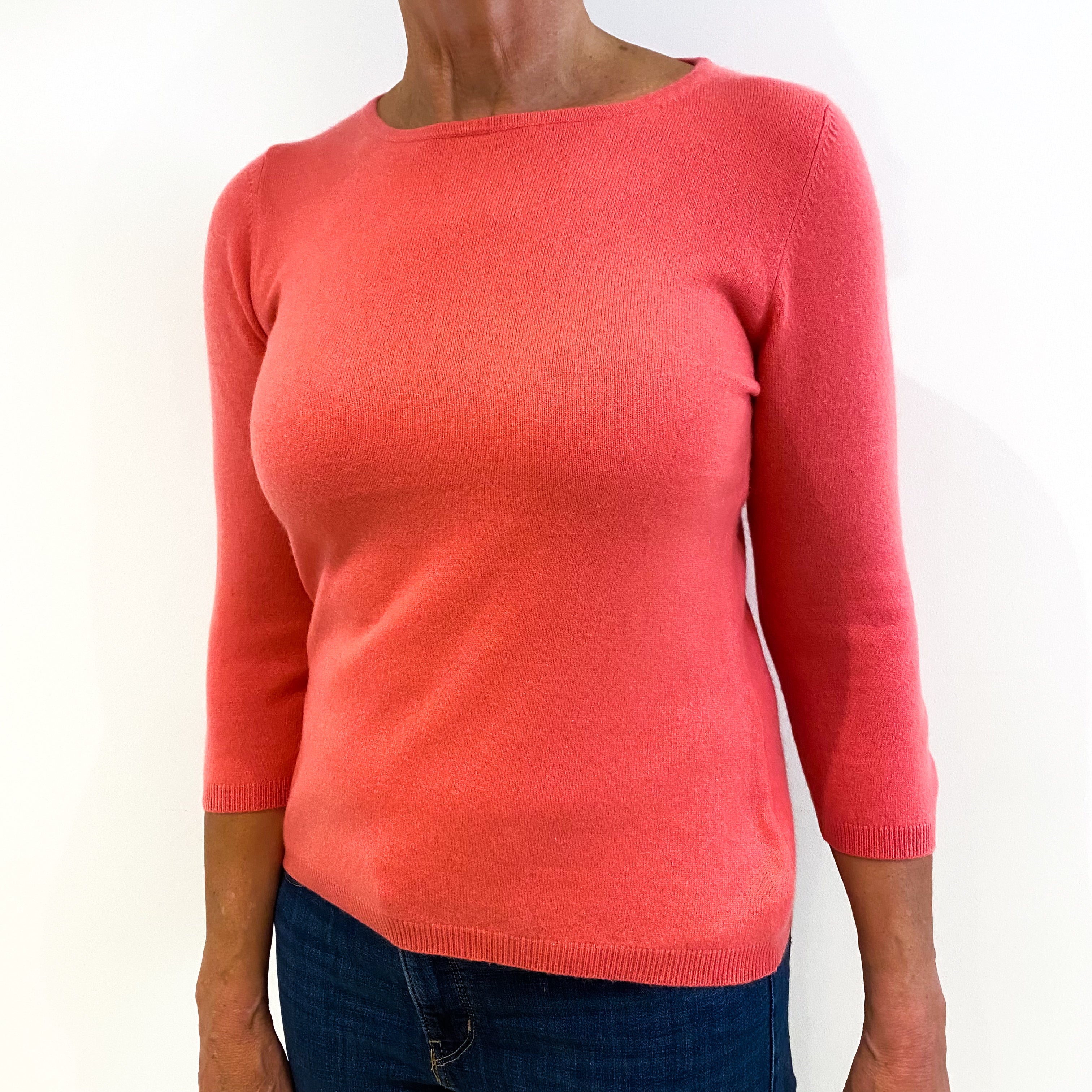 Bright Coral Cashmere Crew Neck Jumper Medium