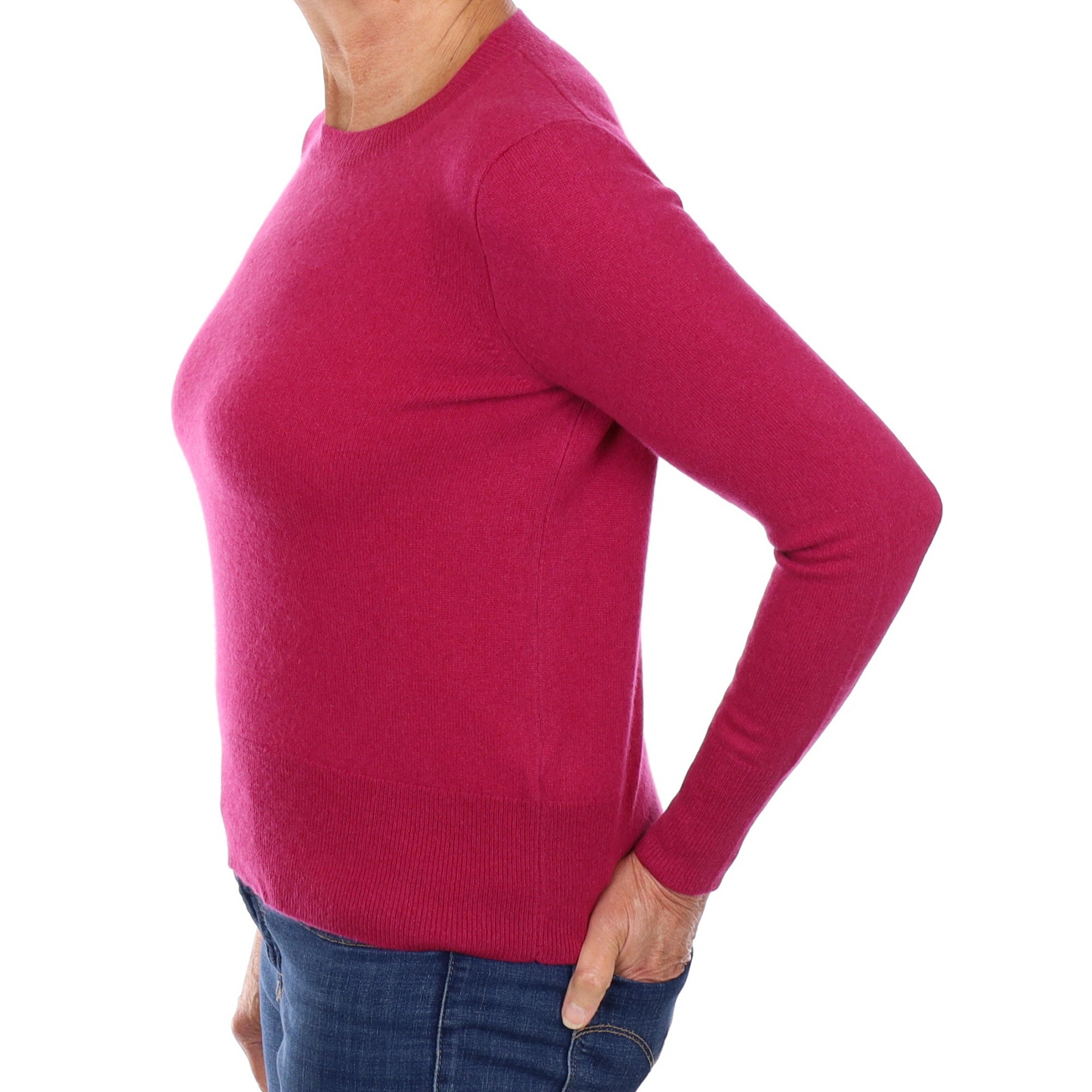 Raspberry Pink Cashmere Crew Neck Jumper Medium