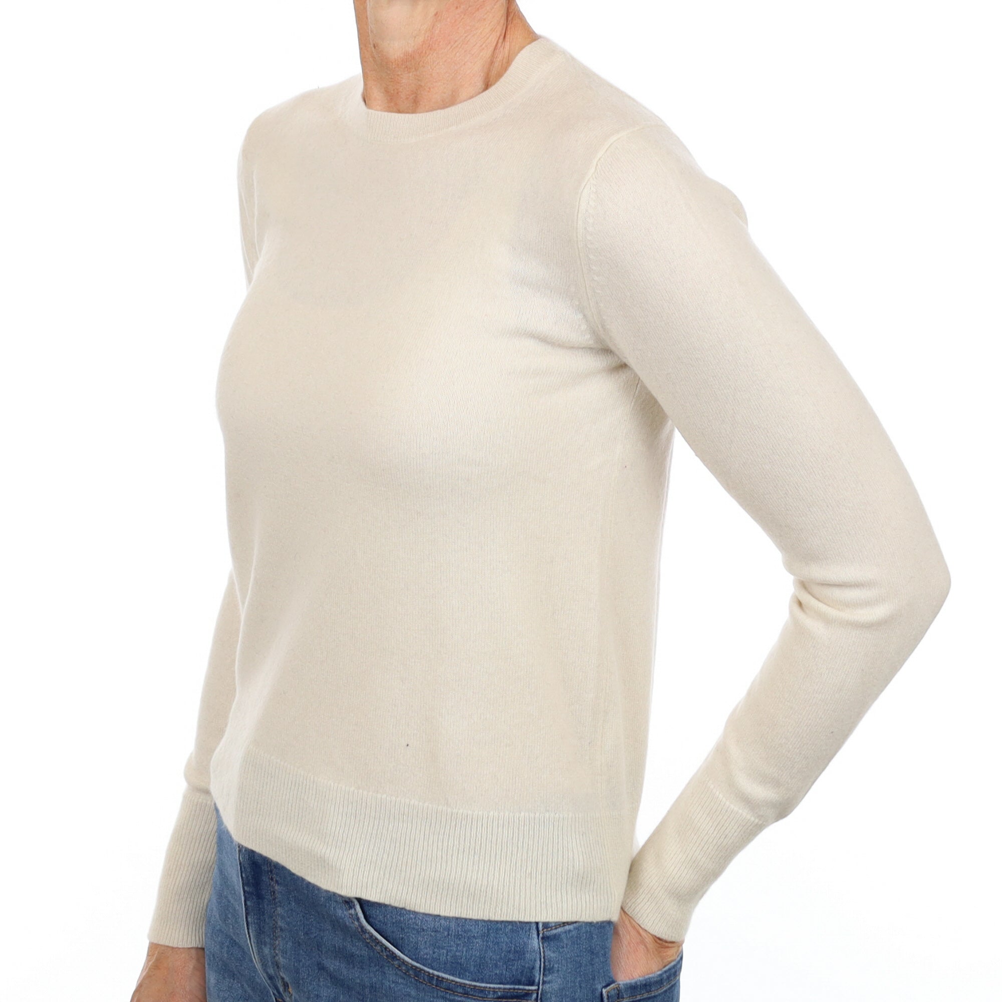 Vanilla Cream Cashmere Crew Neck Jumper Small